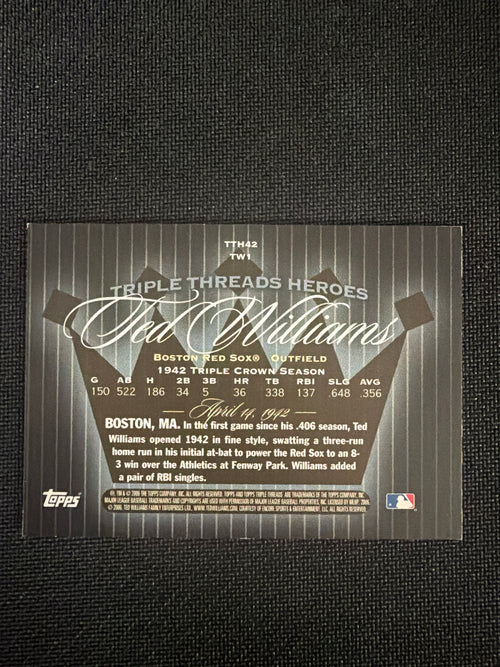 1942 Triple Threads Hero Ted Williams back