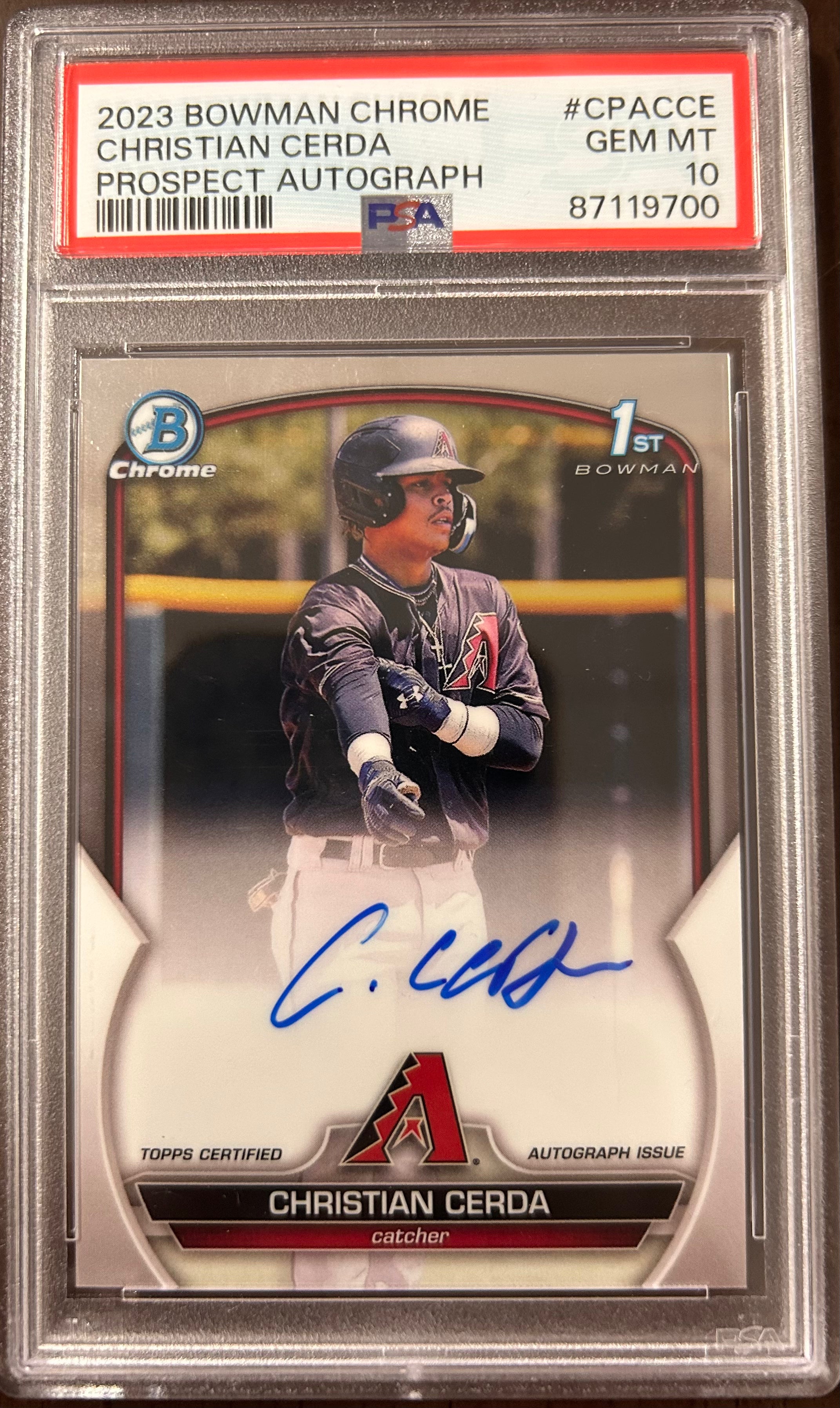 [19700] Christian Cerda 2023 Bowman Chrome #CPACCE Prospect Autograph PSA 10