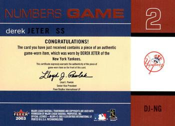 2003 Fleer Patchworks #DJ-NG Derek Jeter Numbers Game Jersey