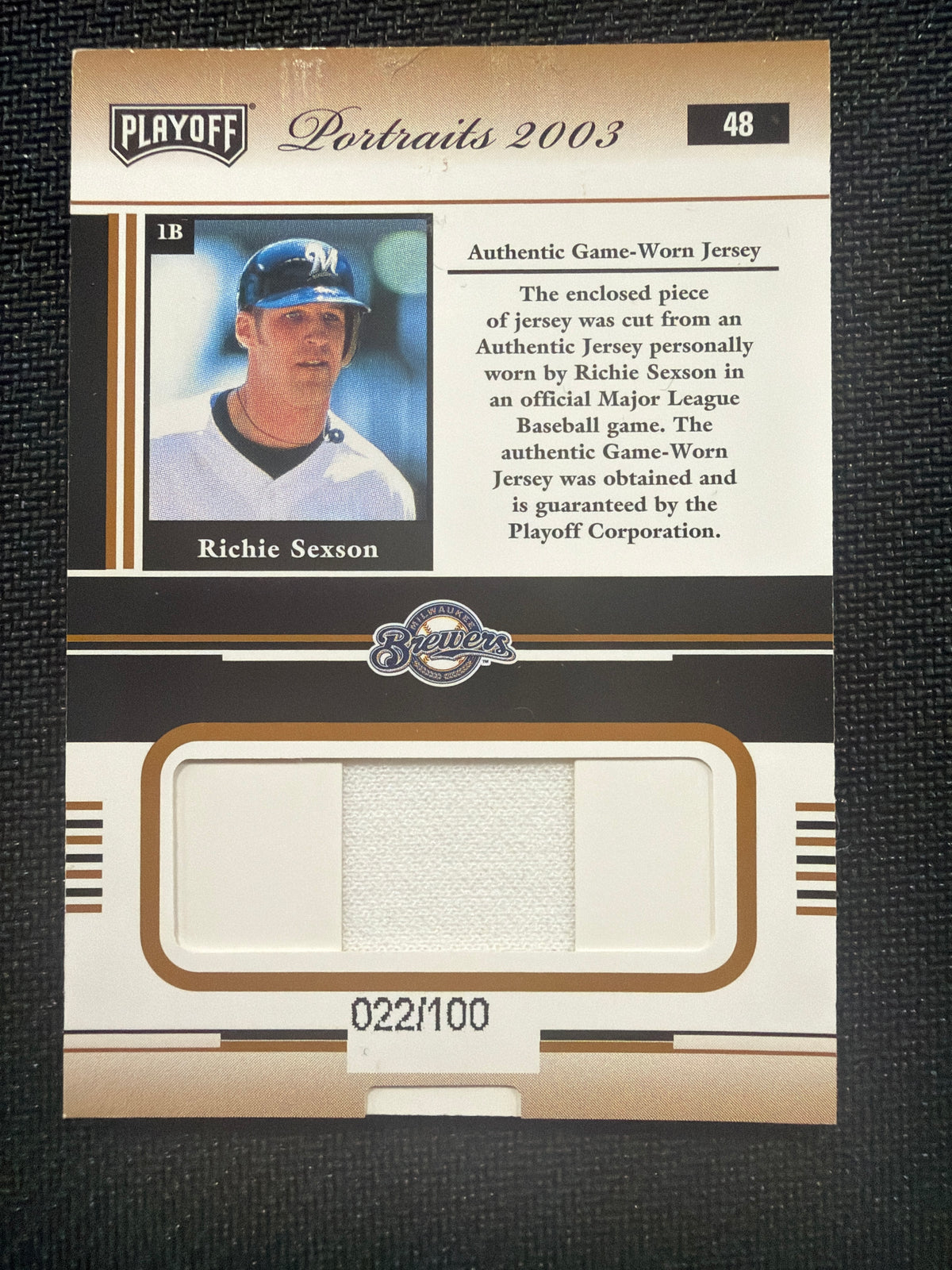 2003 Playoff Portraits Richie Sexson#48 Relic /100 back