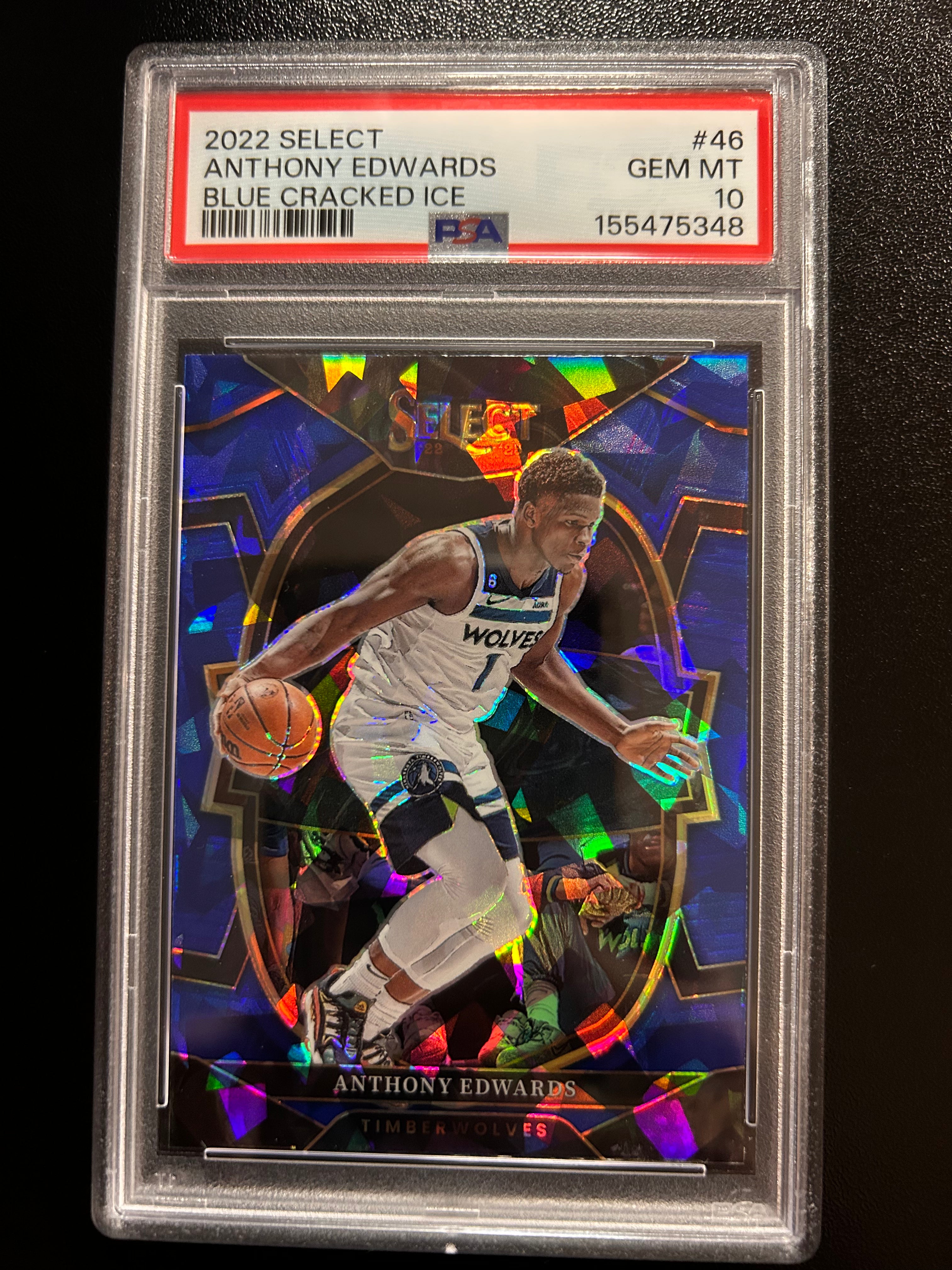 2022 Panini Select #46 Anthony Edwards Blue Cracked Ice PSA 10