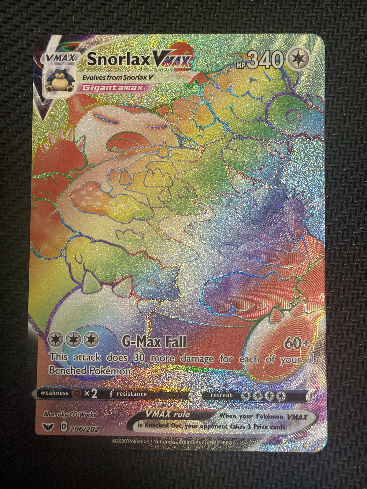 2020 Pokemon Sword & Shield Base Set #206/202 Snorlax VMAX (Secret) NM front