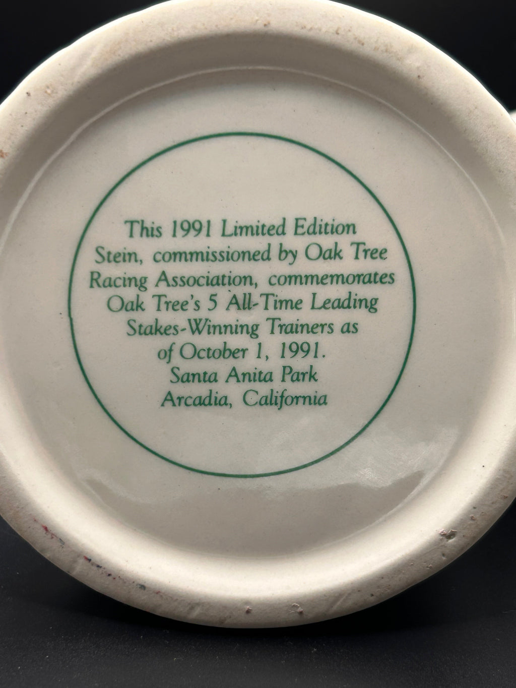 1991 Oak Tree Racing All-TIme Leading Stakes-Winning Trainers Commemorative Stein