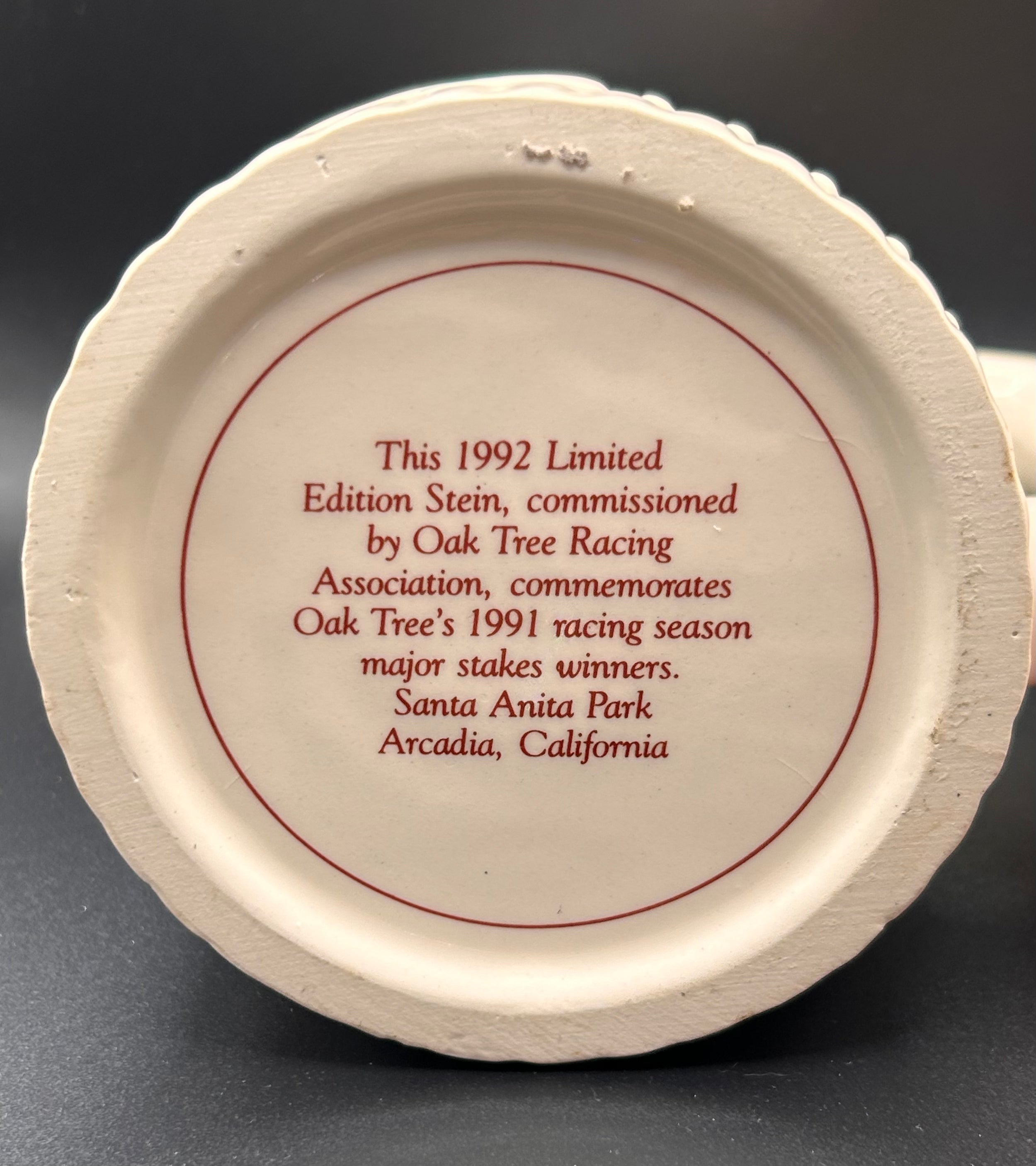 1992 Oak Tree Racing Major Stakes Winners Commemorative Stein