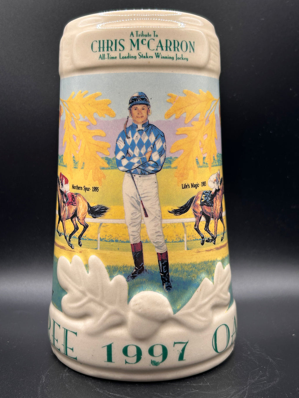 1997 Tribute to Chris McCarron Oak Tree Racing Commemorative Stein