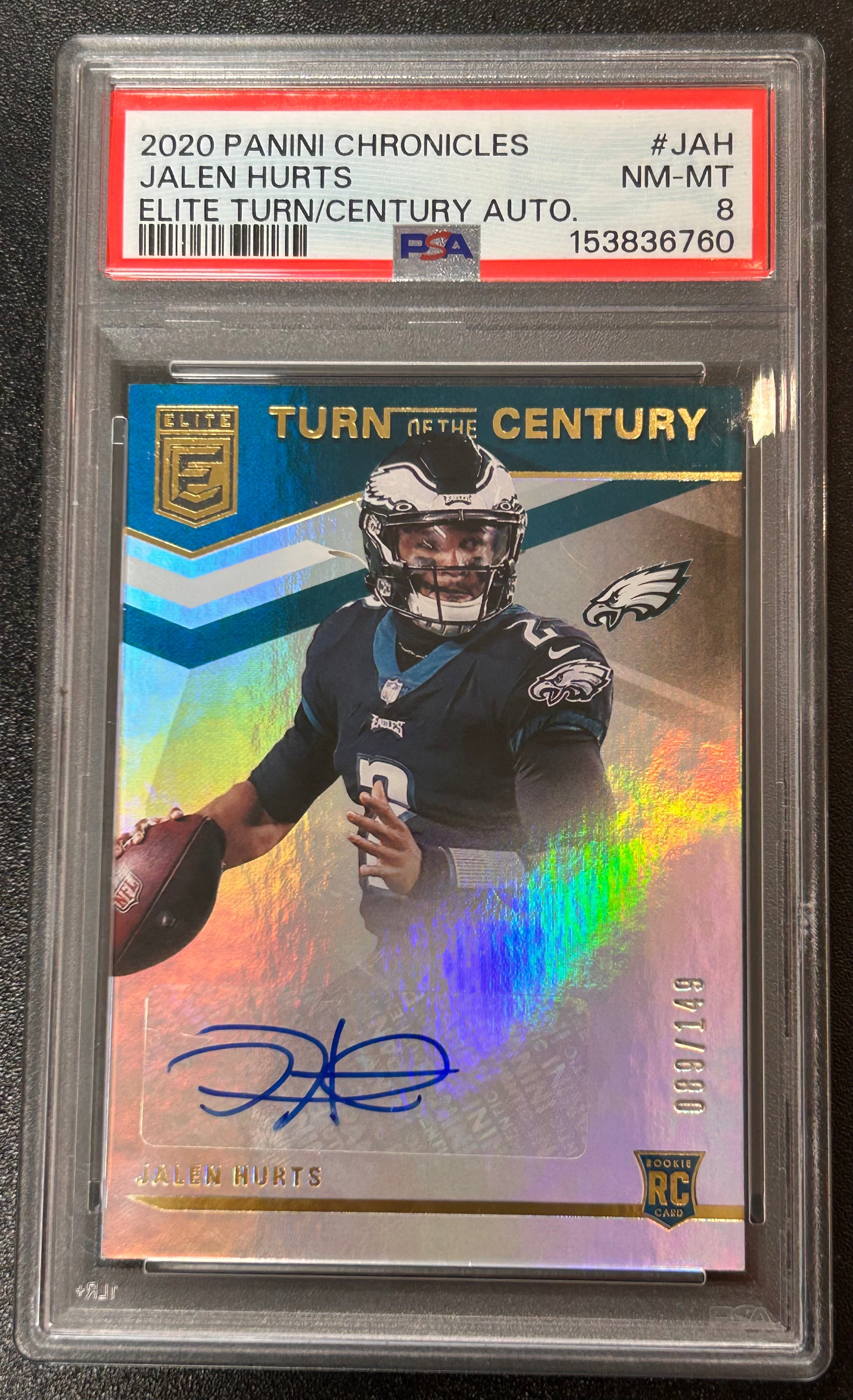 2020 Jalen Hurts #JAH Panini Chronicles Elite Turn/Century Auto PSA 8