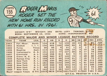 1965 Topps #155 Roger Maris PSA 8.5