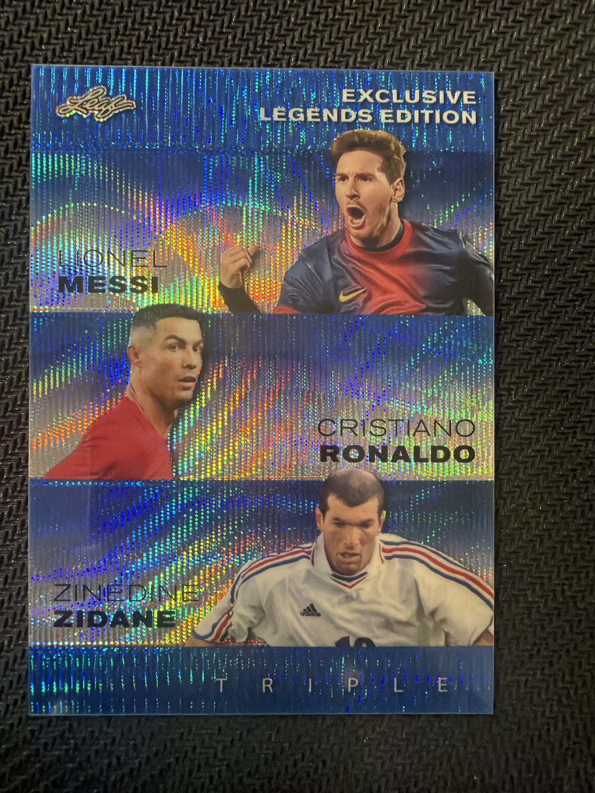 2024 Leaf Metal Exclusive Legends Messi/Ronaldo/Zidane front
