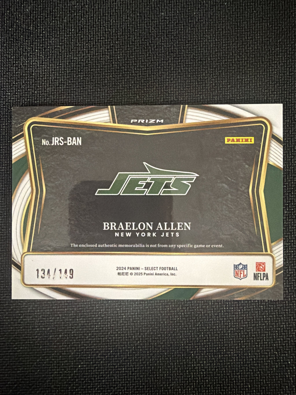 2024 Panini-Select Braelon Allen #JRS-BAN 134/149 back