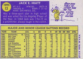 1970 Topps #13 Jack Hiatt