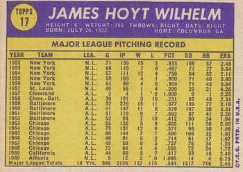 1970 Topps #17 Hoyt Wilhelm