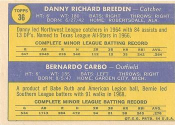 1970 Topps #36 Reds 1970 Rookie Stars (Danny Breeden / Bernie Carbo)