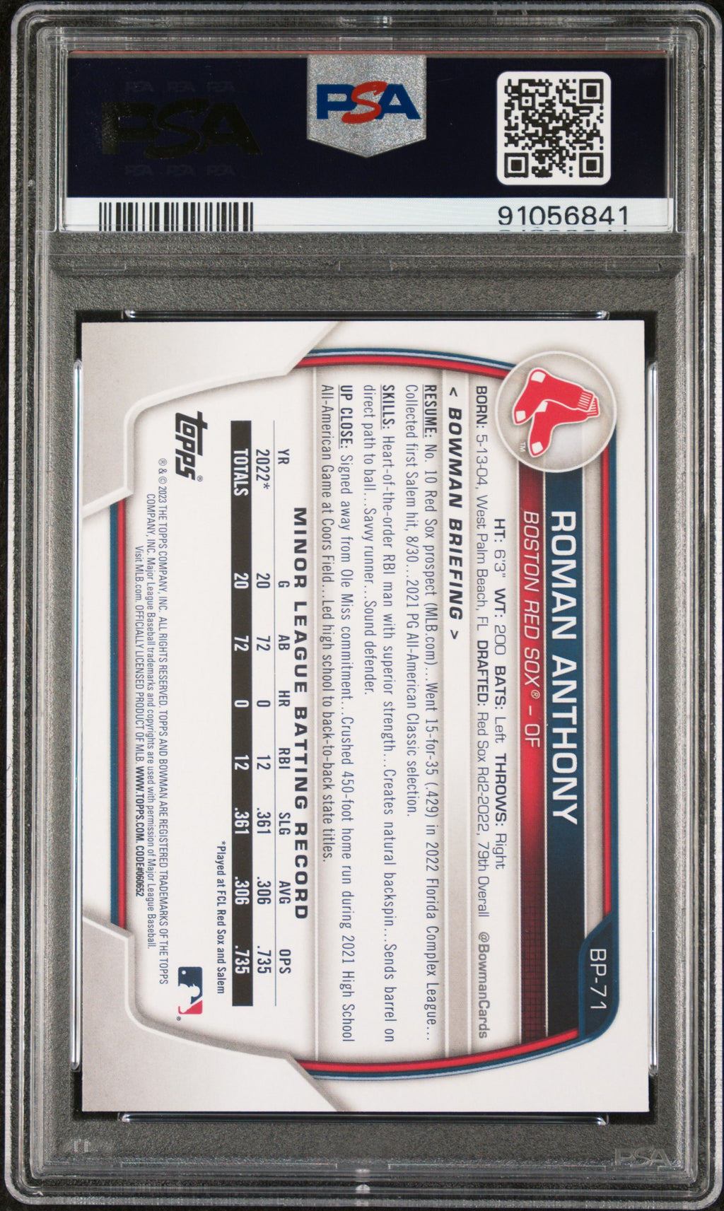 2023 Bowman Paper Prospects #BP71 Roman Anthony Paper Prospects PSA 9
