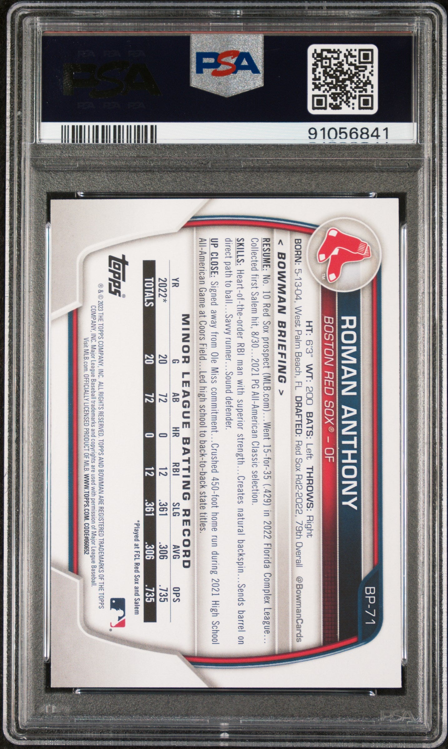 2023 Bowman Paper Prospects #BP71 Roman Anthony Paper Prospects PSA 9