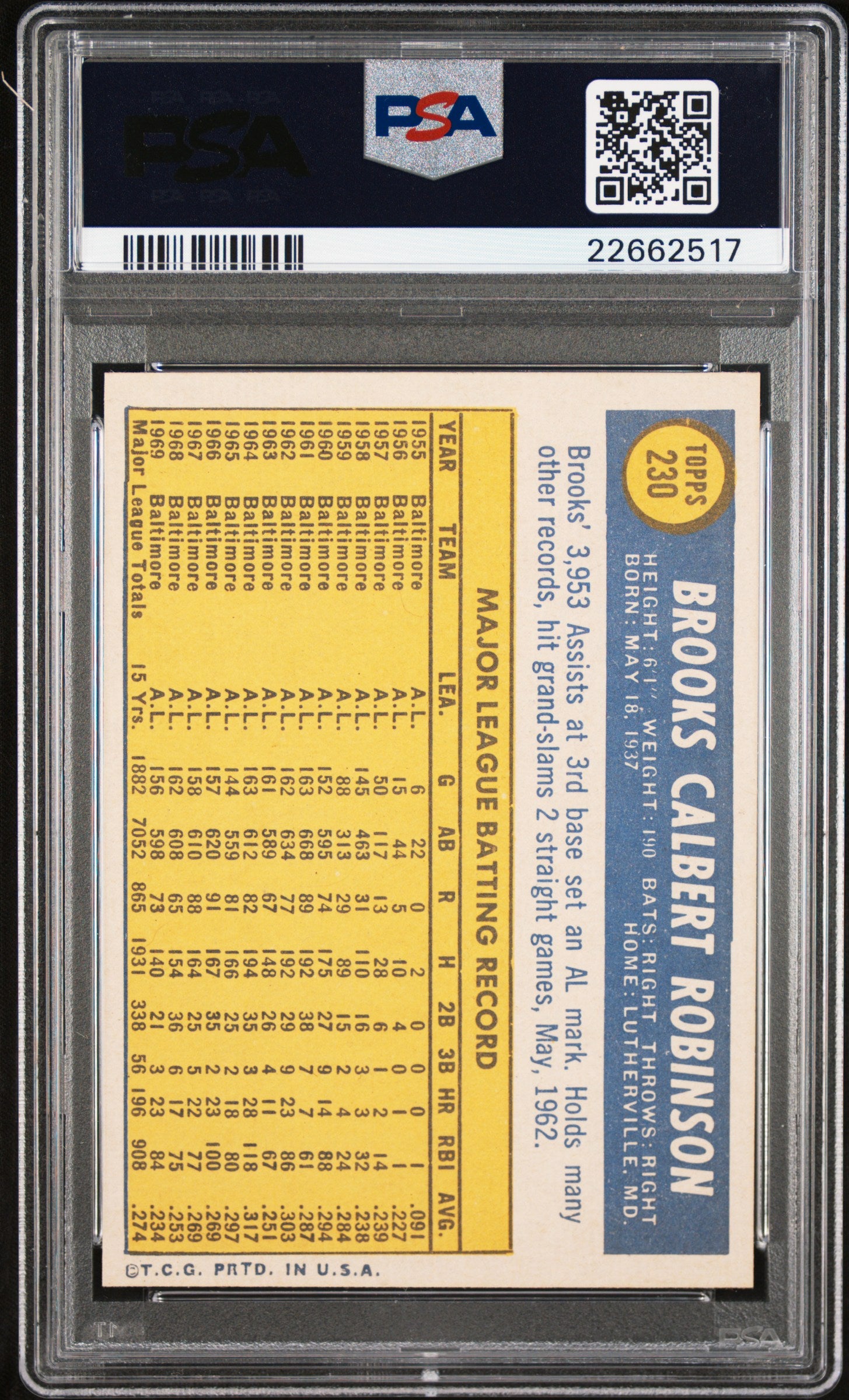 1970 Topps #230 Brooks Robinson PSA 9 (OC)
