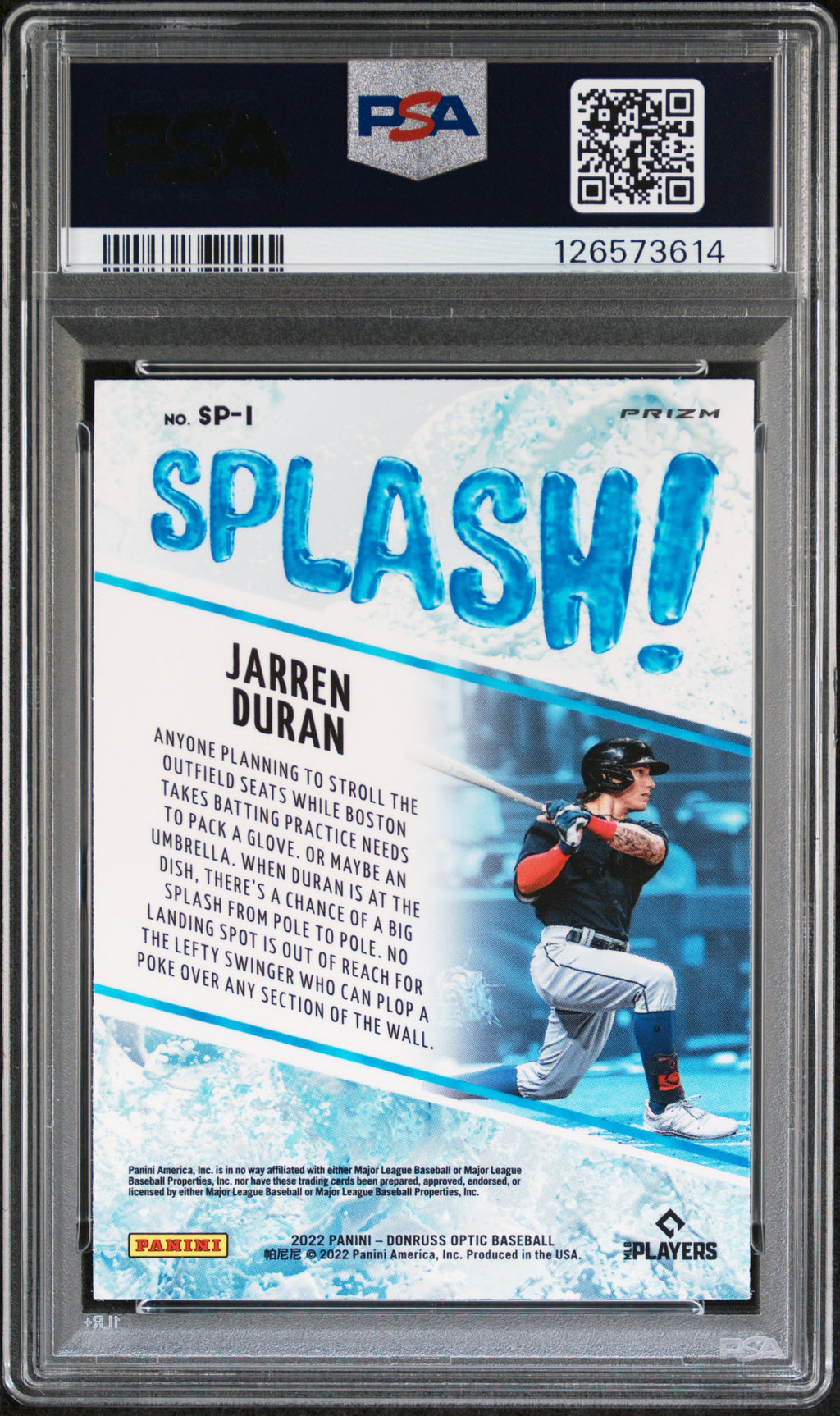 2022 Panini Donruss Optic Splash #SP1 Jarren Duran Splash-Holo PSA 9