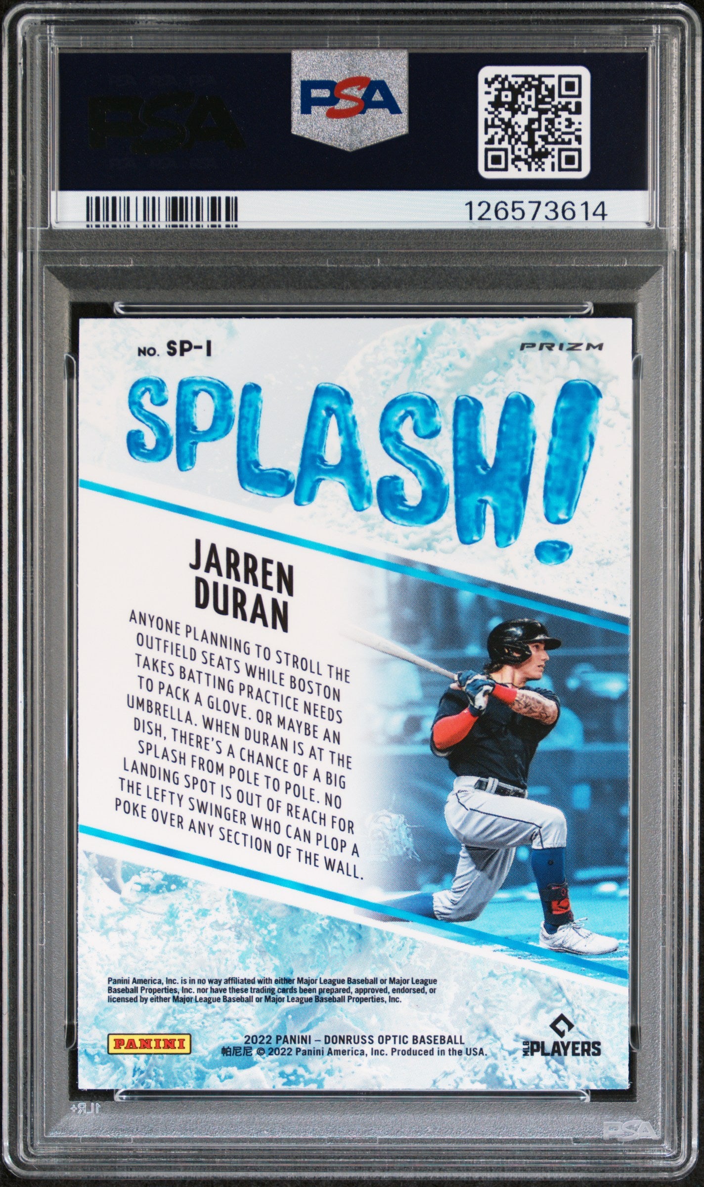 2022 Panini Donruss Optic Splash #SP1 Jarren Duran Splash-Holo PSA 9