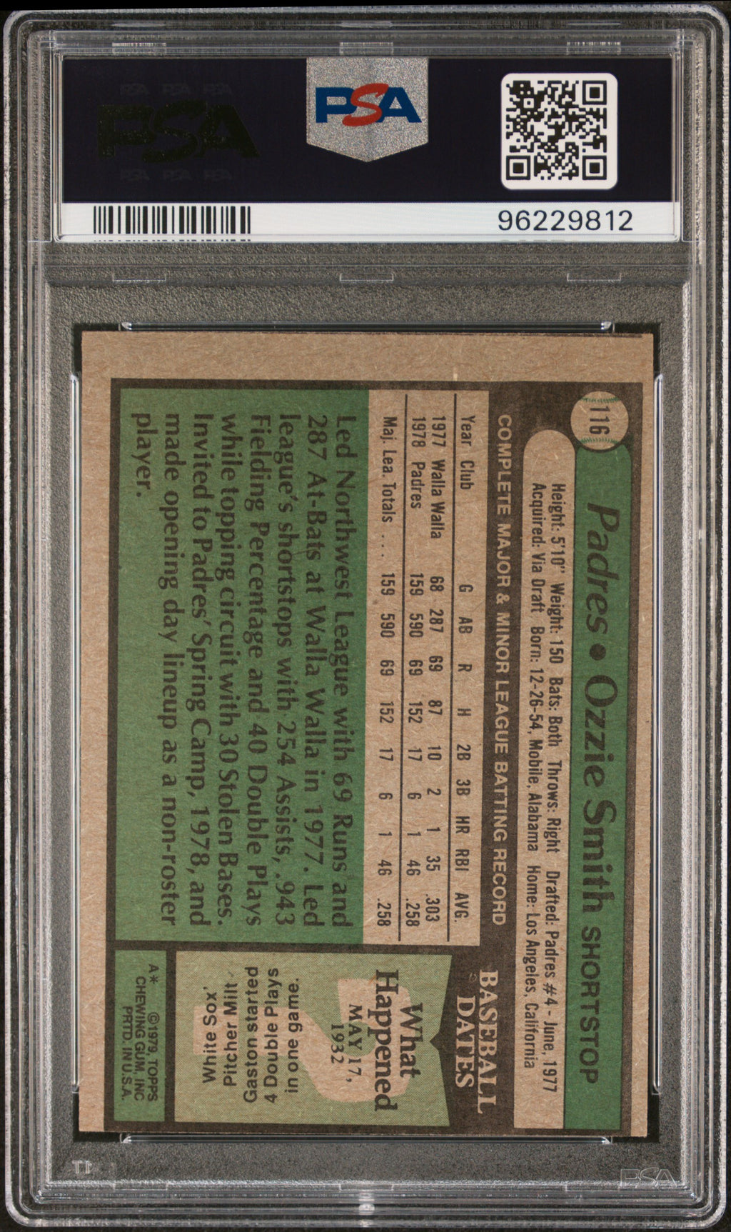 1979 Topps #116 Ozzie Smith PSA 8 (MC)