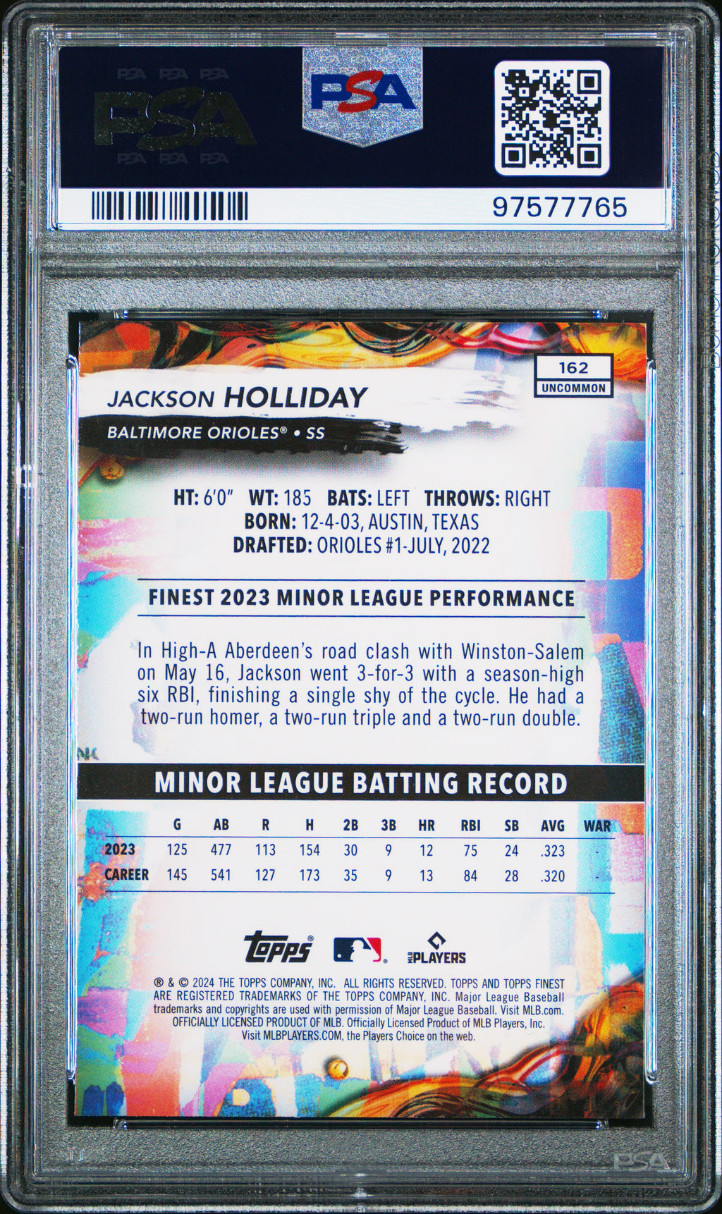 2024 Topps Finest #162 Jackson Holliday Checkerboard Refractor PSA 10