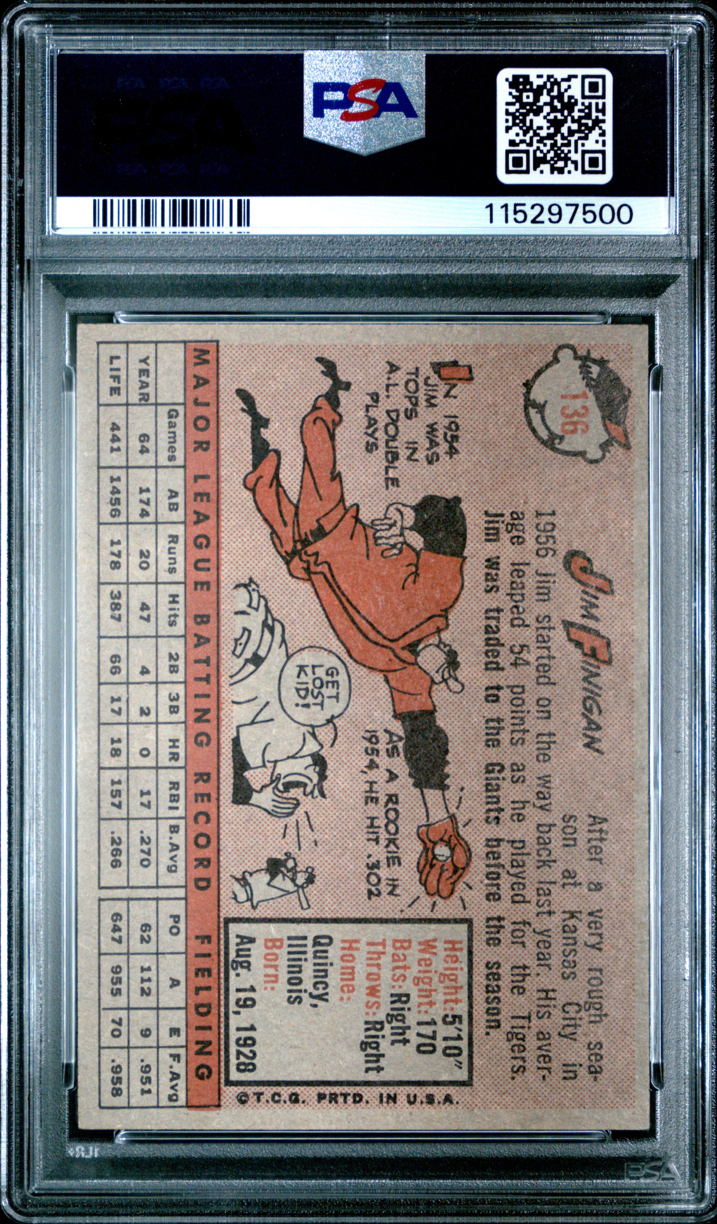 1958 Topps #136 Jim Finigan PSA 4