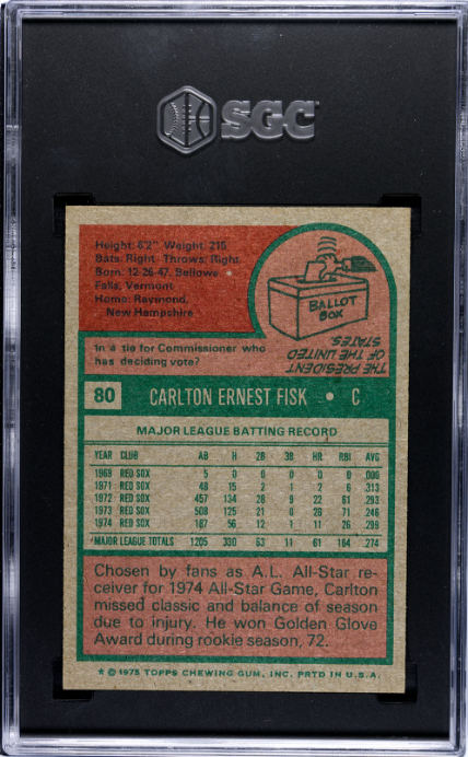 1975 Topps #80 Carlton Fisk SGC 6