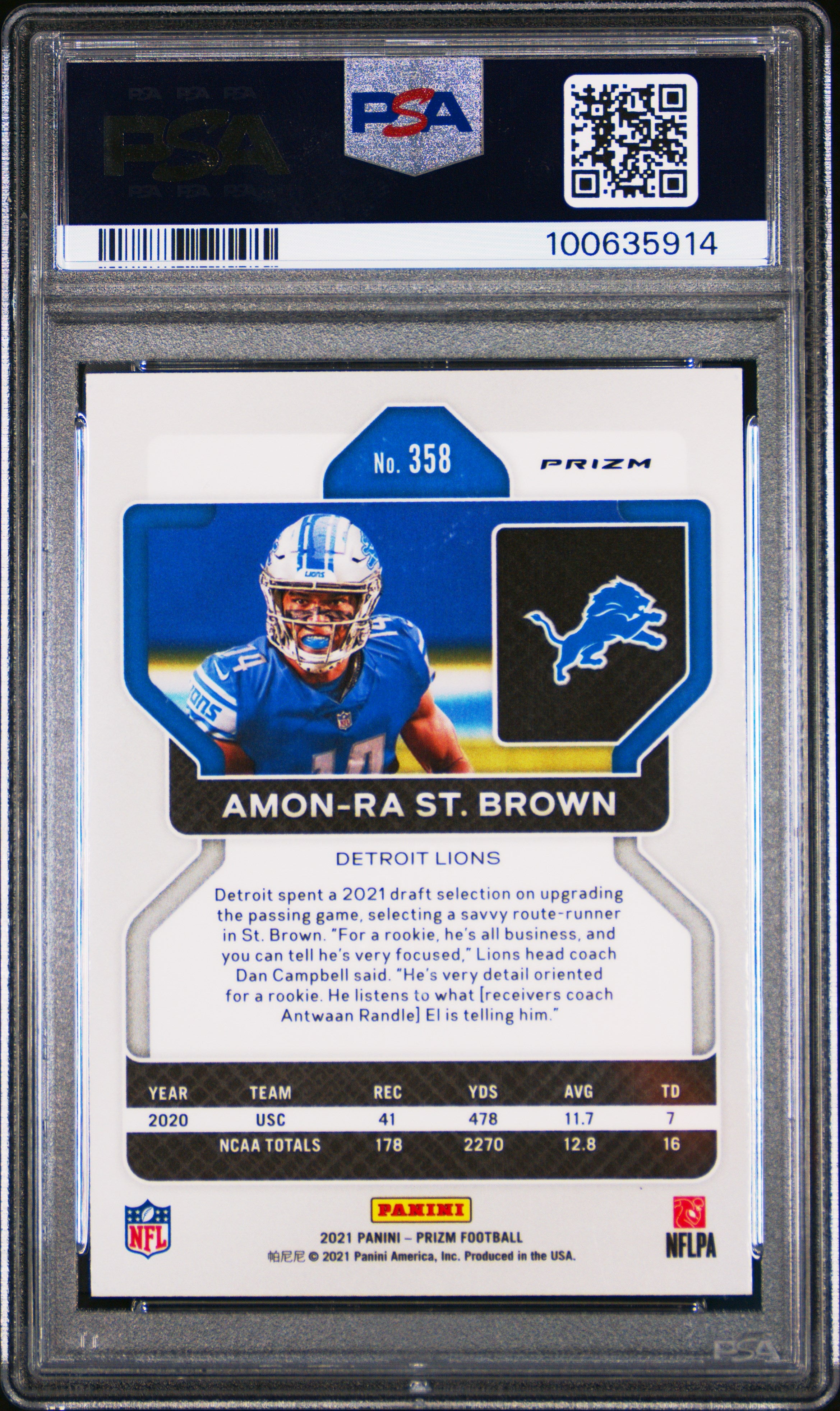2021 Panini Prizm #358 Amon-Ra St. Brown Purple Pulsar PSA 9