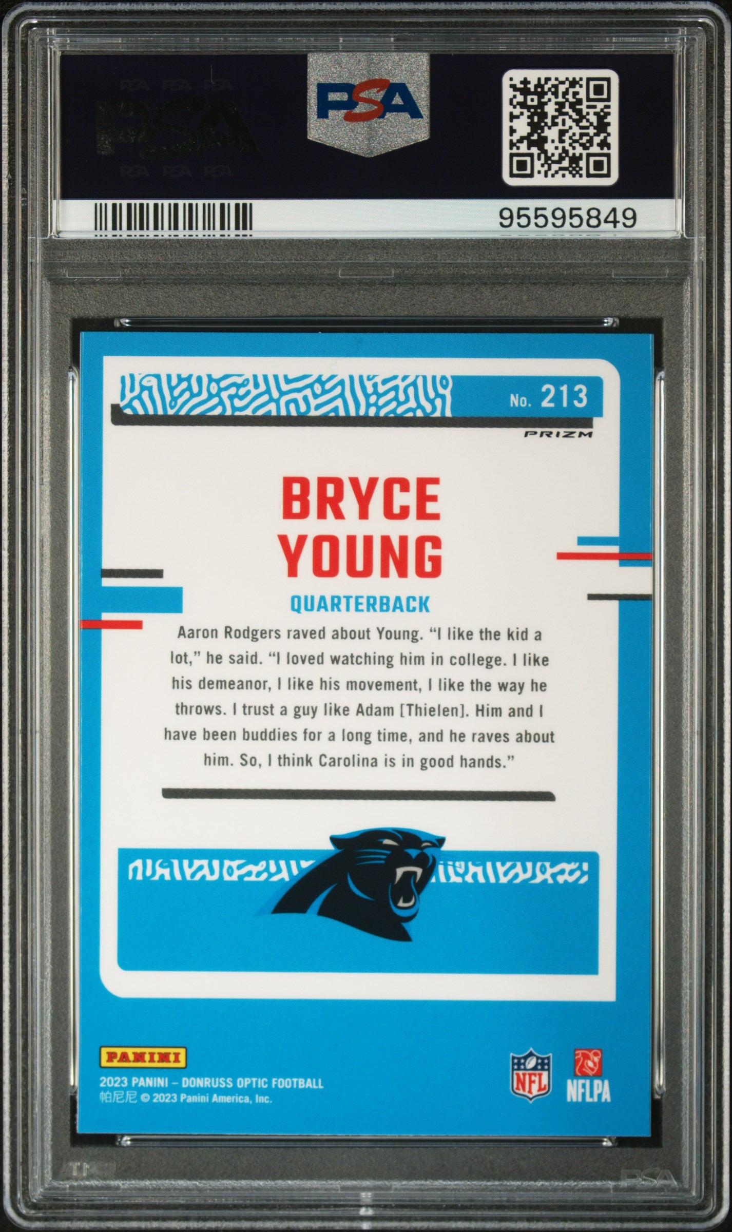 2023 Panini Donruss Optic #213 Bryce Young Blue Glitter PSA 10