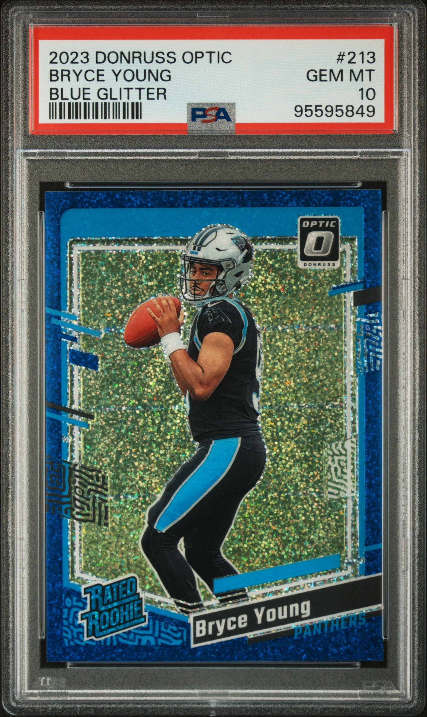 2023 Panini Donruss Optic #213 Bryce Young Blue Glitter PSA 10