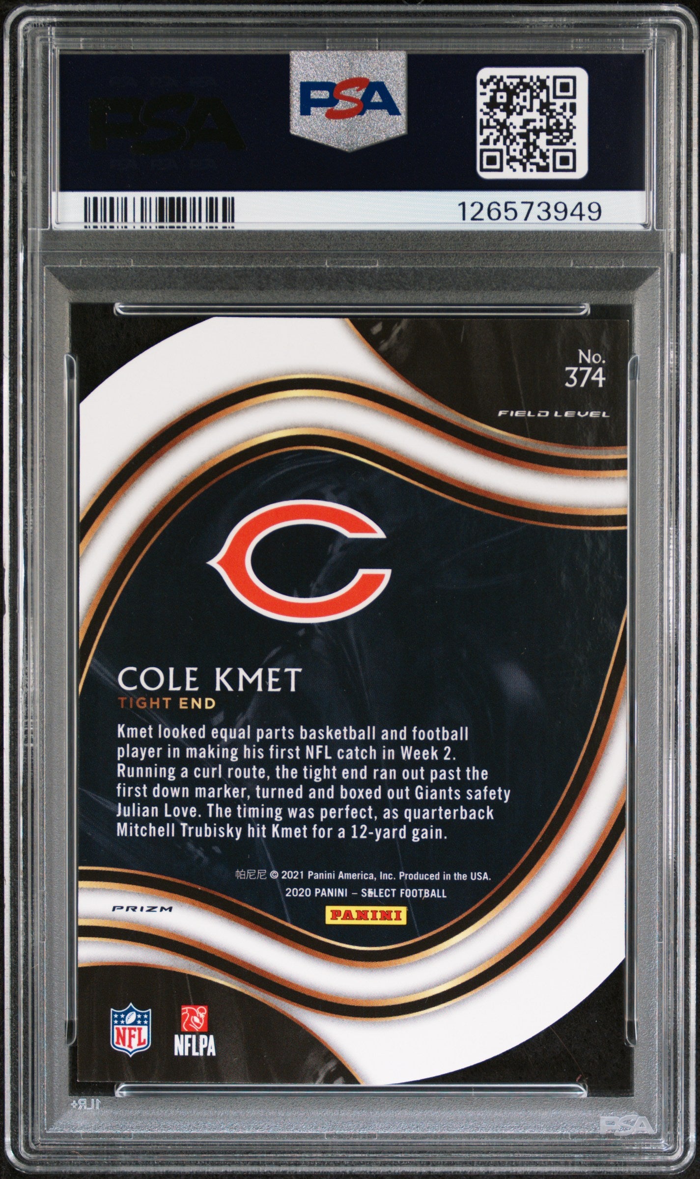 2020 Panini Select #374 Cole Kmet Die-Cut Orange Prizm PSA 9