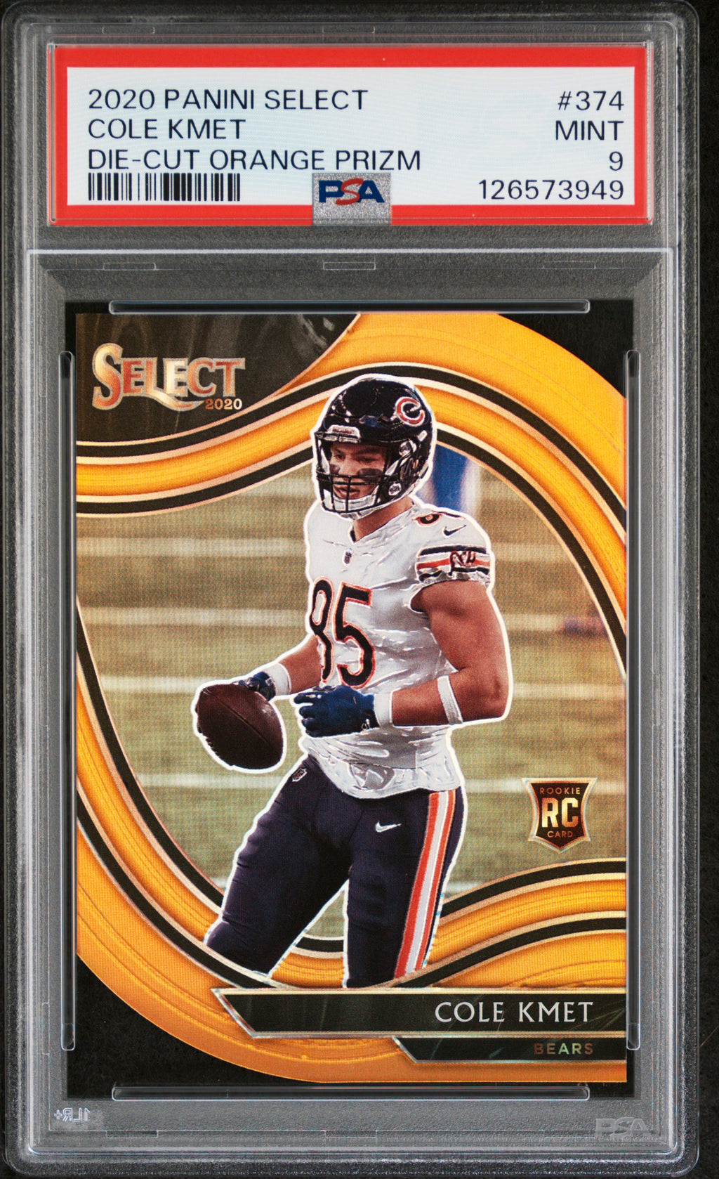 2020 Panini Select #374 Cole Kmet Die-Cut Orange Prizm PSA 9