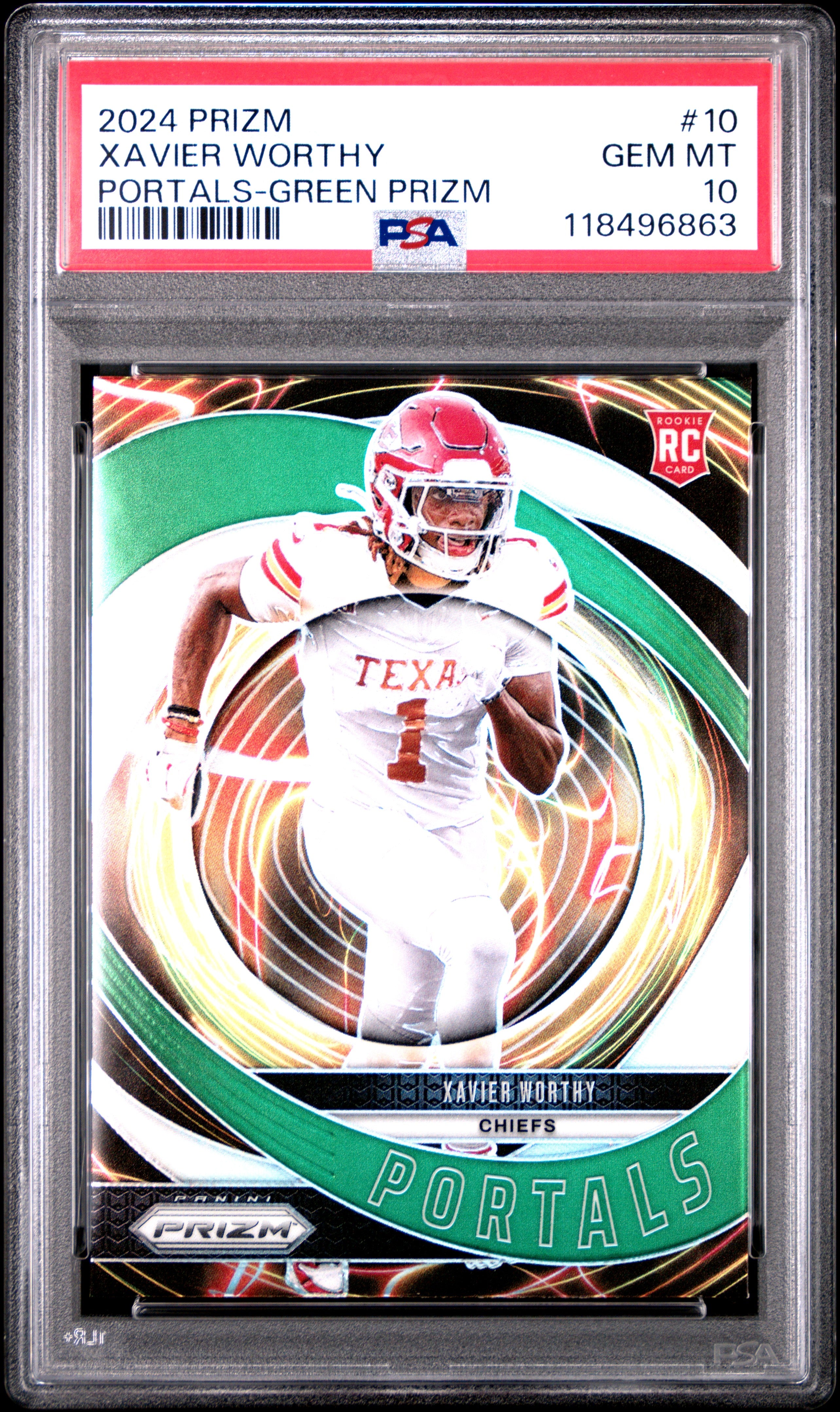 2024 Panini Prizm Portals #10 Xavier Worthy Portals-Green Prizm PSA 10