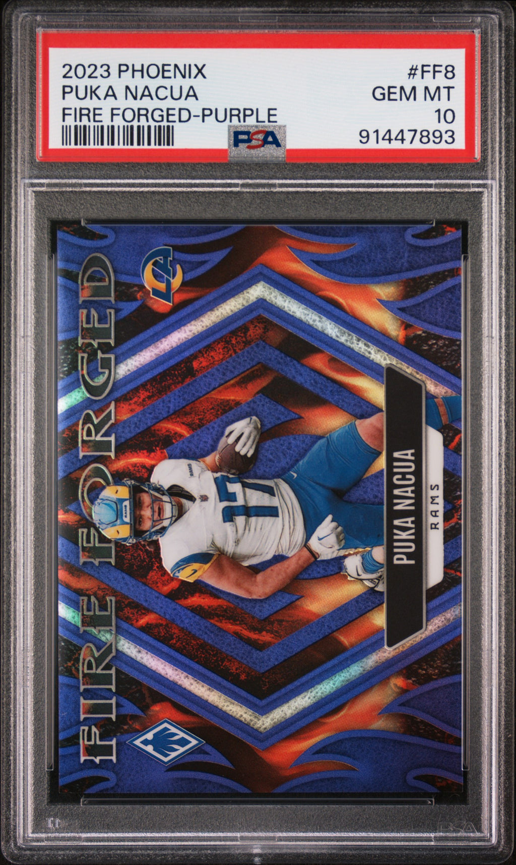2023 Panini Phoenix Fire Forged #FF8 Puka Nacua Fire Forged-Purple PSA 10