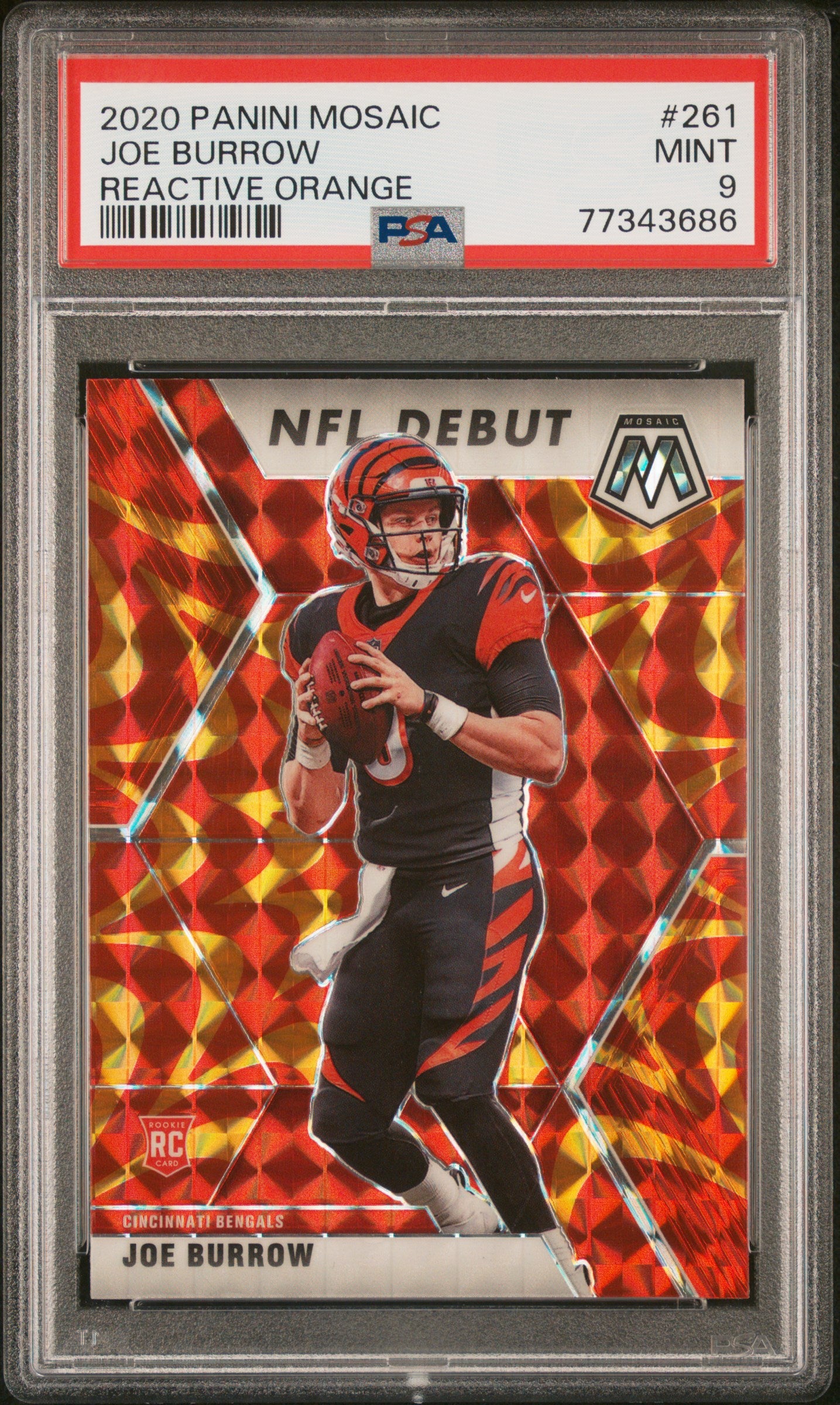 2020 Panini Mosaic #261 Joe Burrow Reactive Orange PSA 9