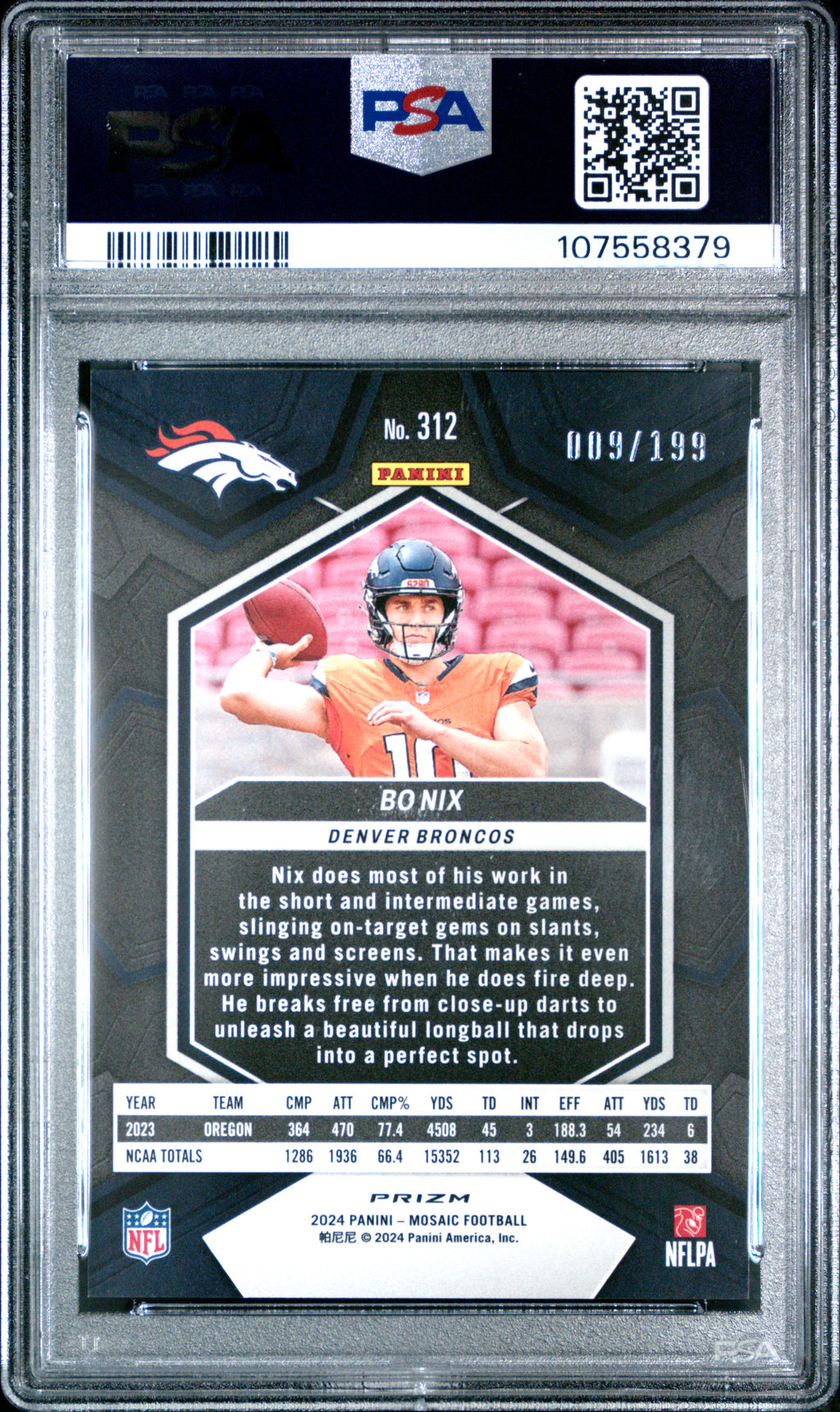 2024 Panini Mosaic #312 Bo Nix Orange PSA 10