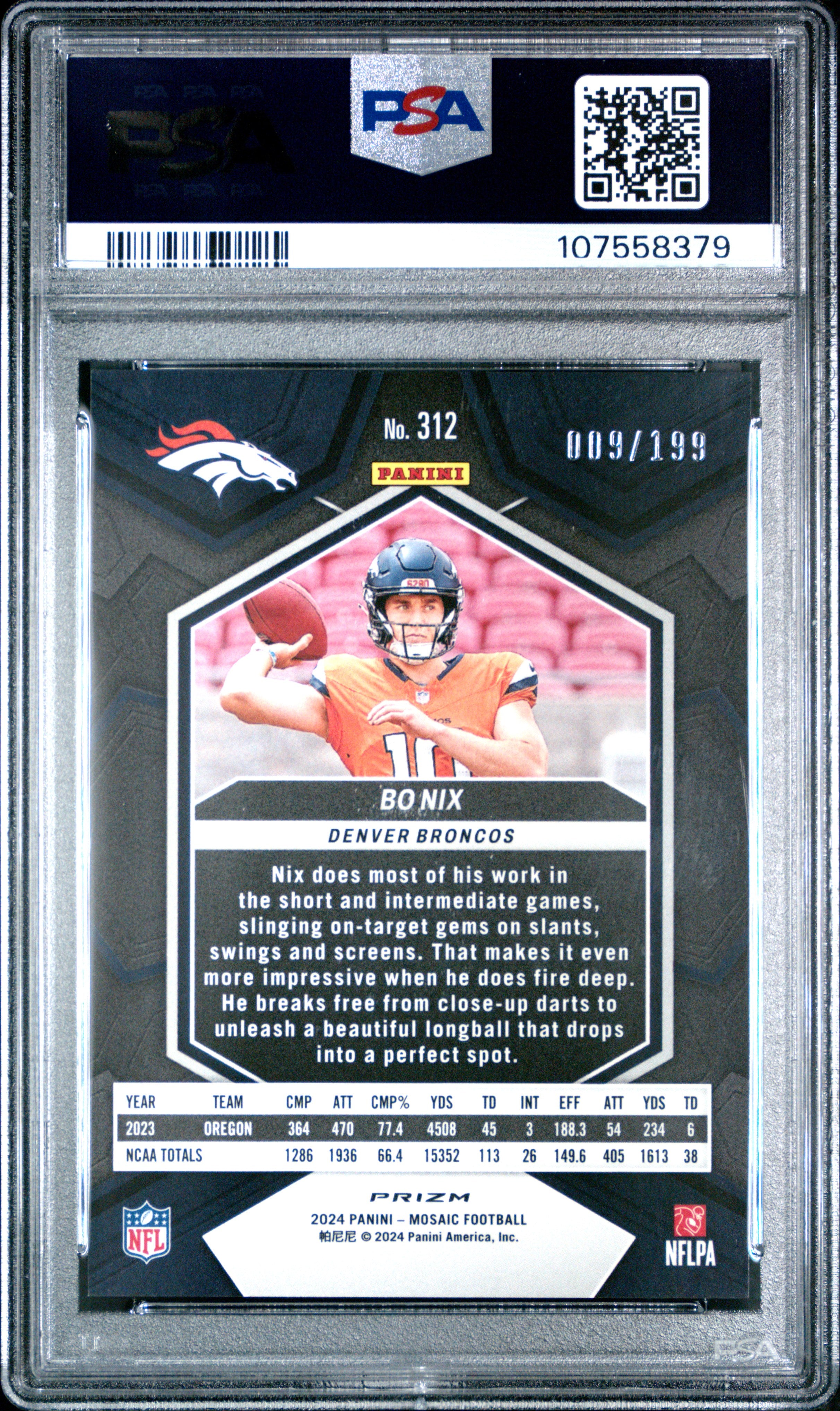2024 Panini Mosaic #312 Bo Nix Orange PSA 10