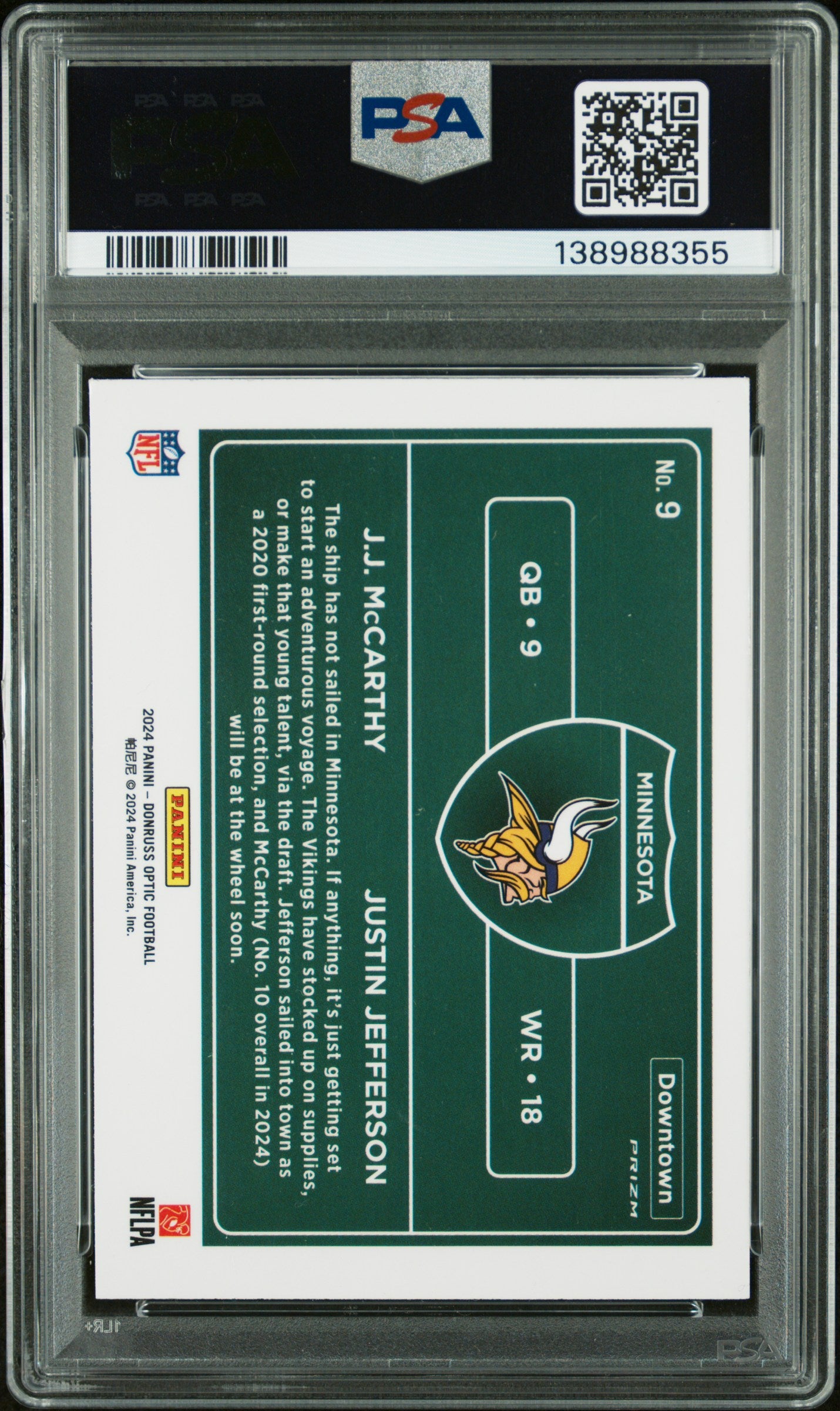2024 Panini Donruss Optic Downtown Duos #9 Mccarthy/Jefferson PSA 9