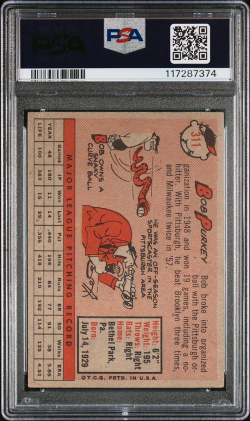 1958 Topps #311 Bob Purkey PSA 4