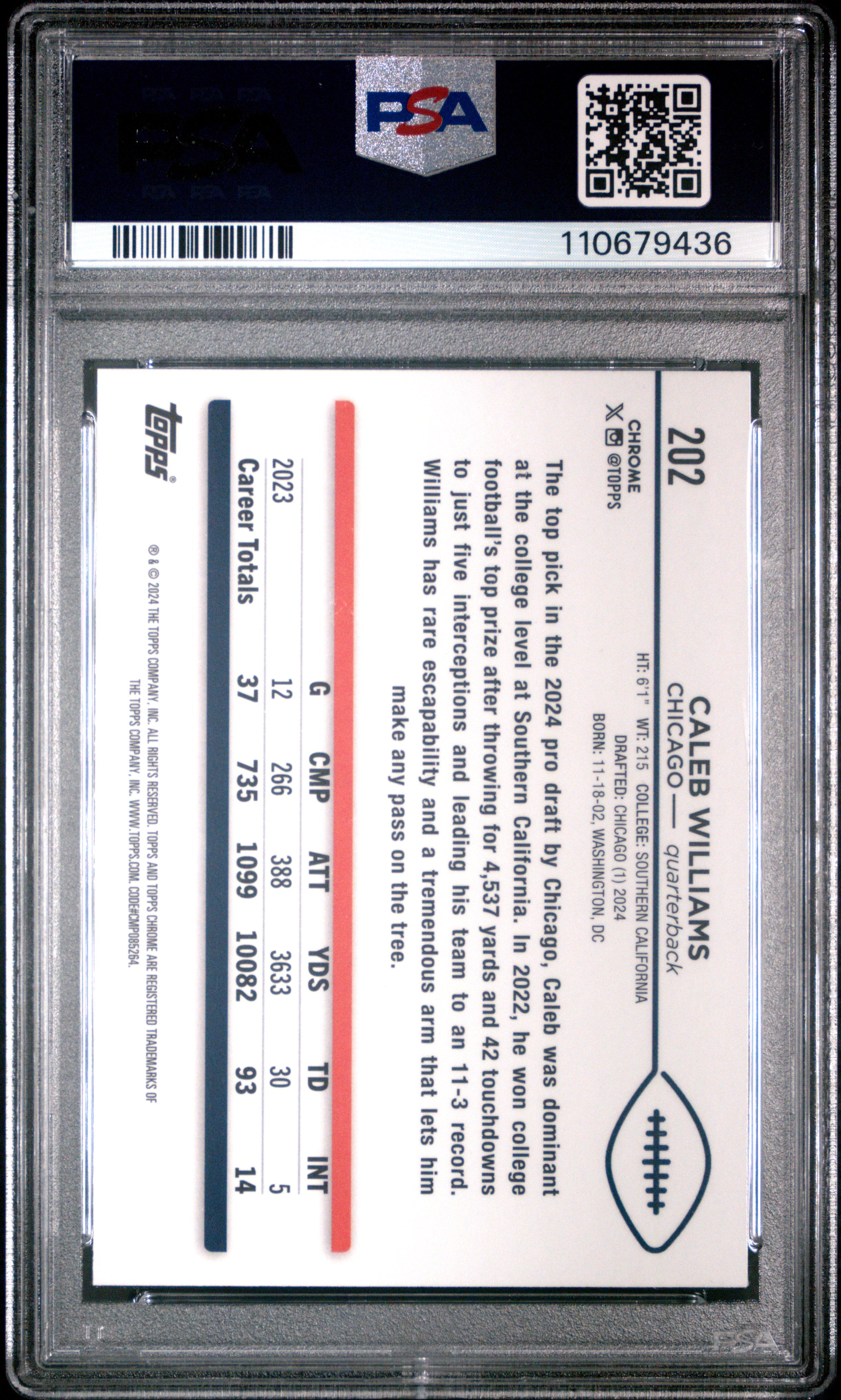 2024 Topps Chrome #202 Caleb Williams X-Fractor PSA 9