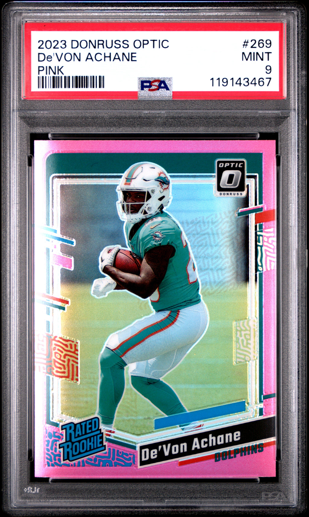 2023 Panini Donruss Optic #269 De'Von Achane Pink PSA 9