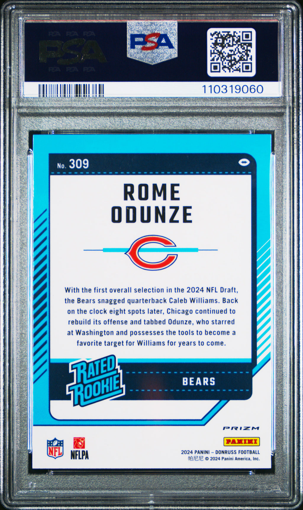 2024 Panini Donruss #309 Rome Odunze Optic Preview-Red Wave PSA 9