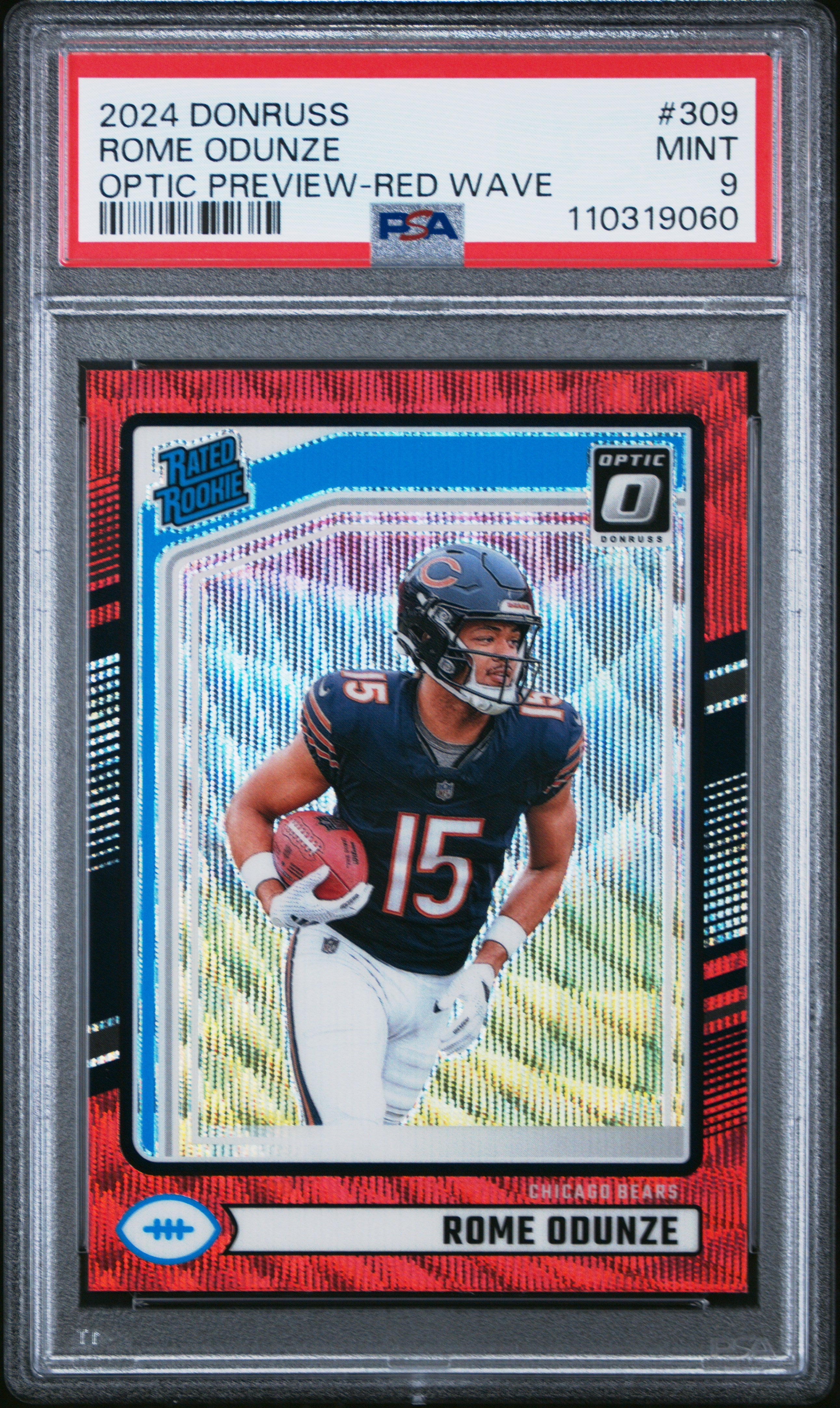 2024 Panini Donruss #309 Rome Odunze Optic Preview-Red Wave PSA 9