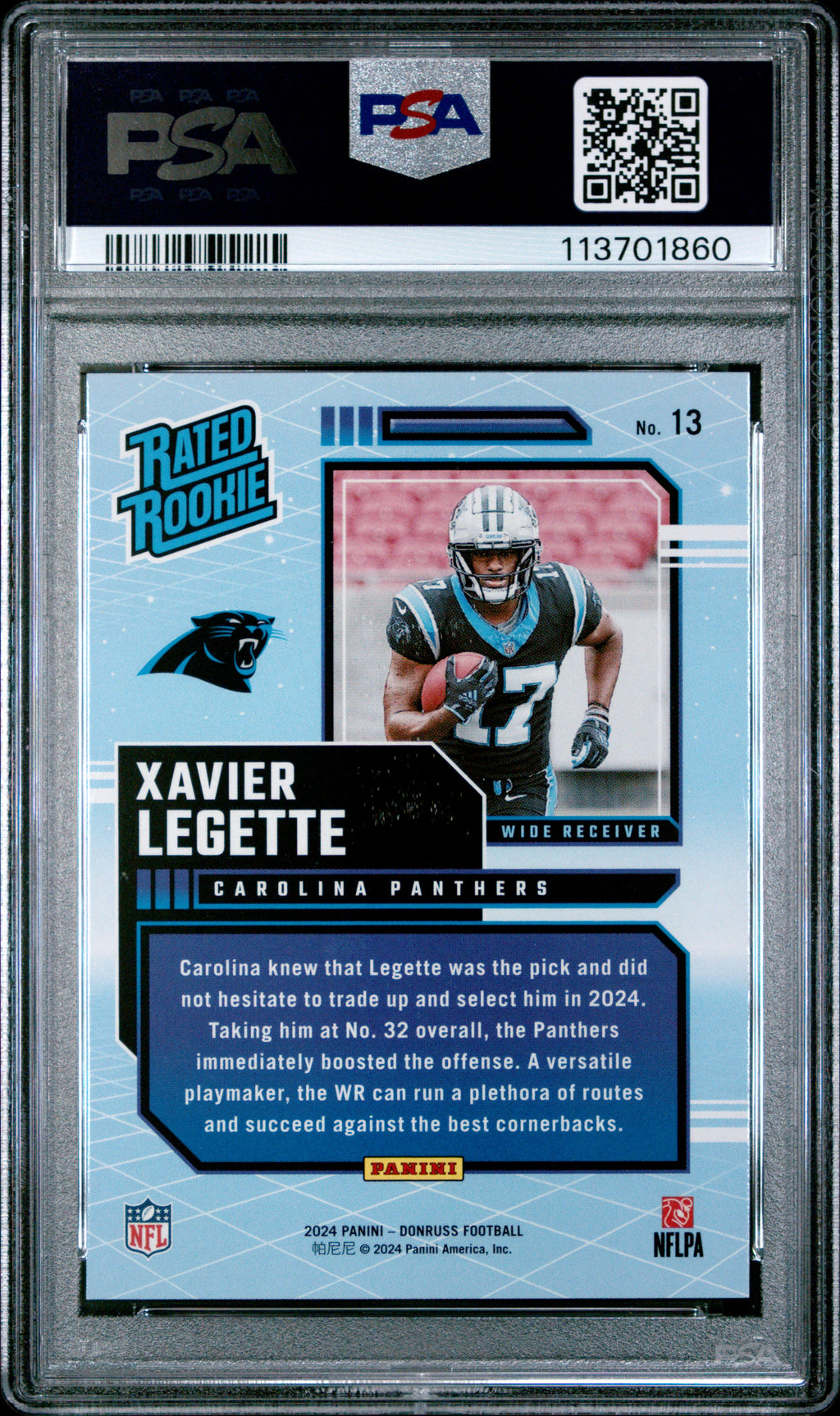 2024 Panini Donruss Rated Rookies Retro #13 Xavier Legette PSA 10