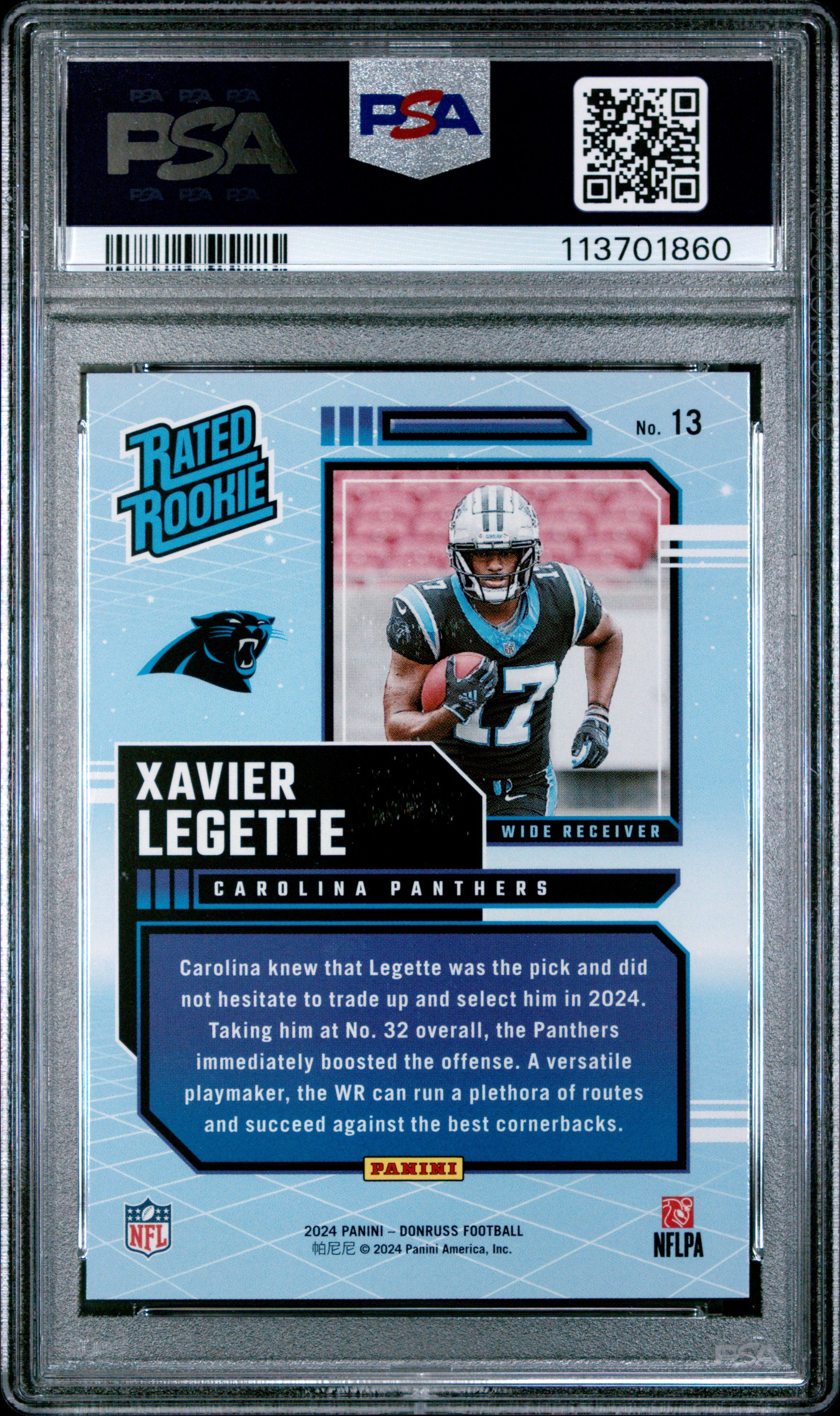2024 Panini Donruss Rated Rookies Retro #13 Xavier Legette PSA 10