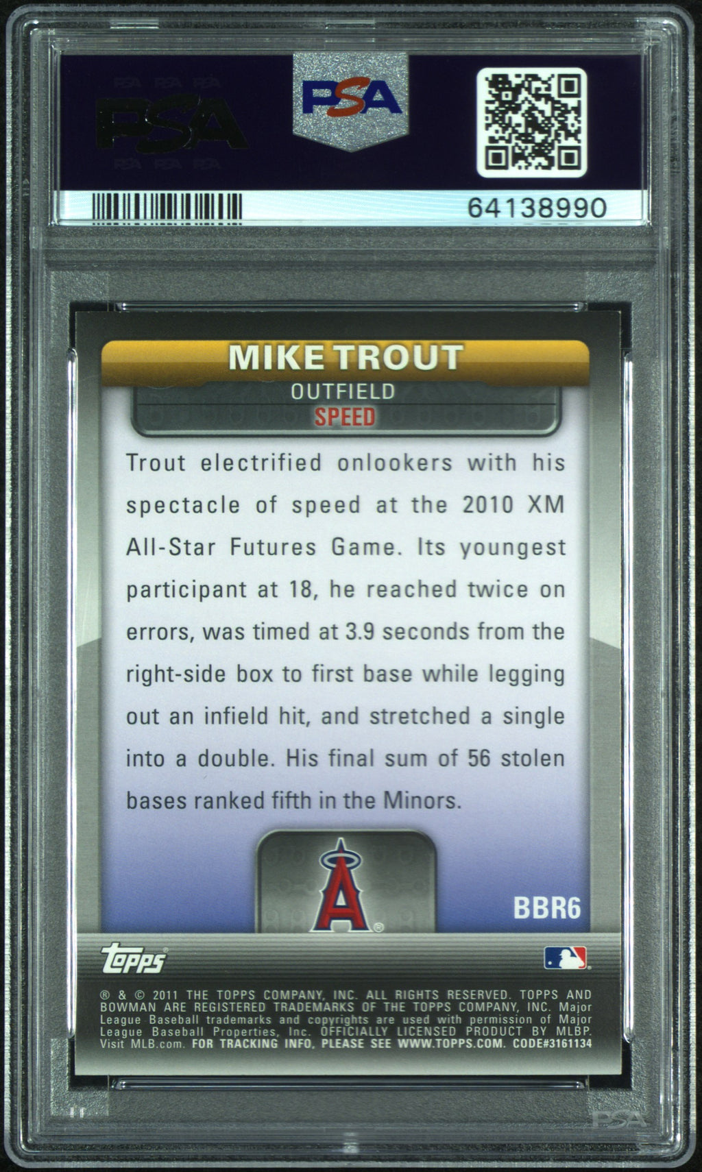 2011 Bowman Bowman'S Brightest #BBR6 Mike Trout Bowman'S Brightest PSA 7