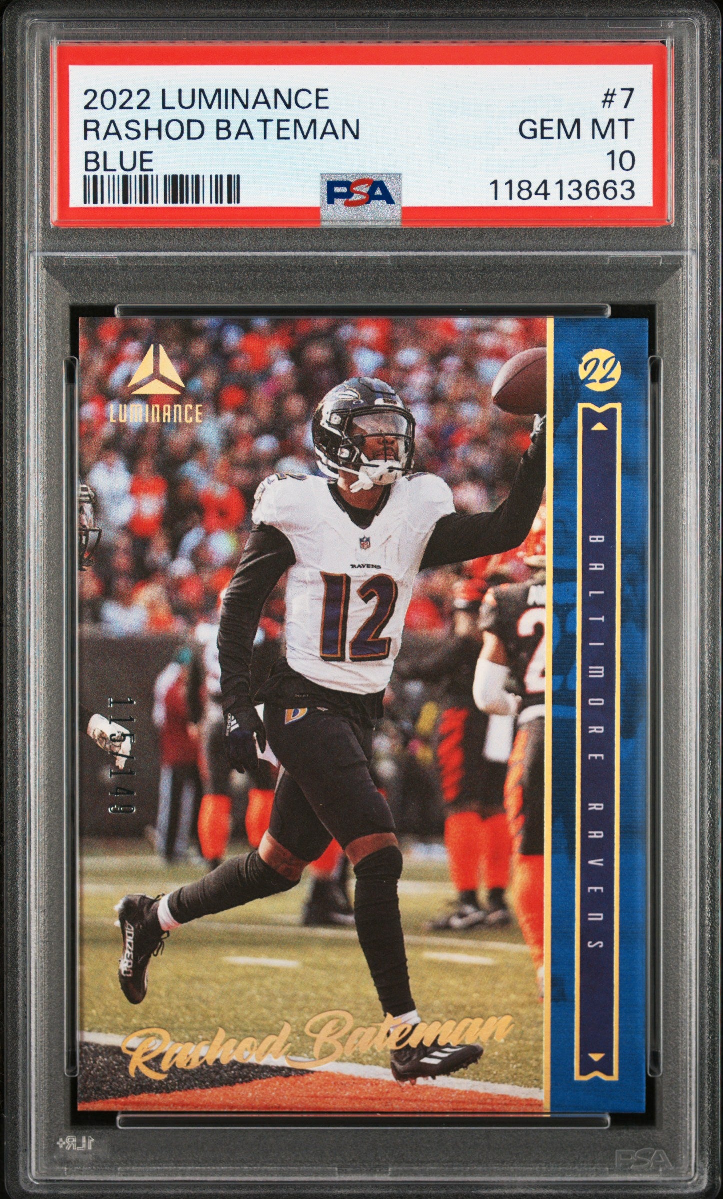 2022 Panini Luminance #7 Rashod Bateman Blue PSA 10