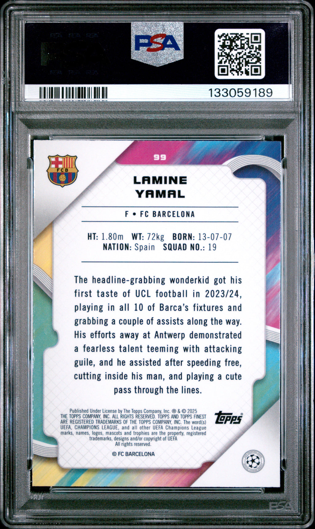 2024-25 Topps Finest Uefa Club Competitions #99 Lamine Yamal PSA 10