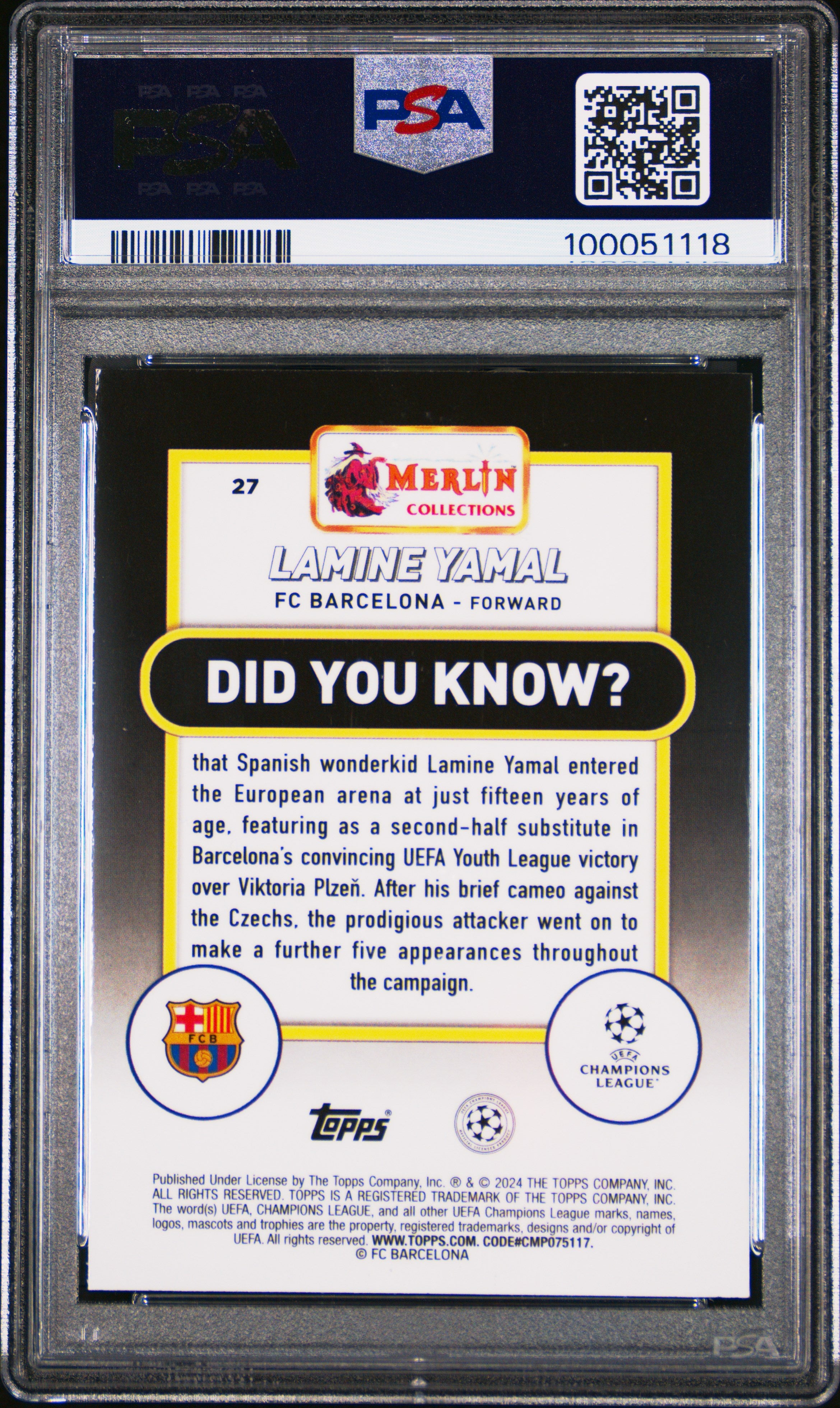 2023-24 Topps Merlin #27 Lamine Yamal Vintage Merlin Refractor PSA 9