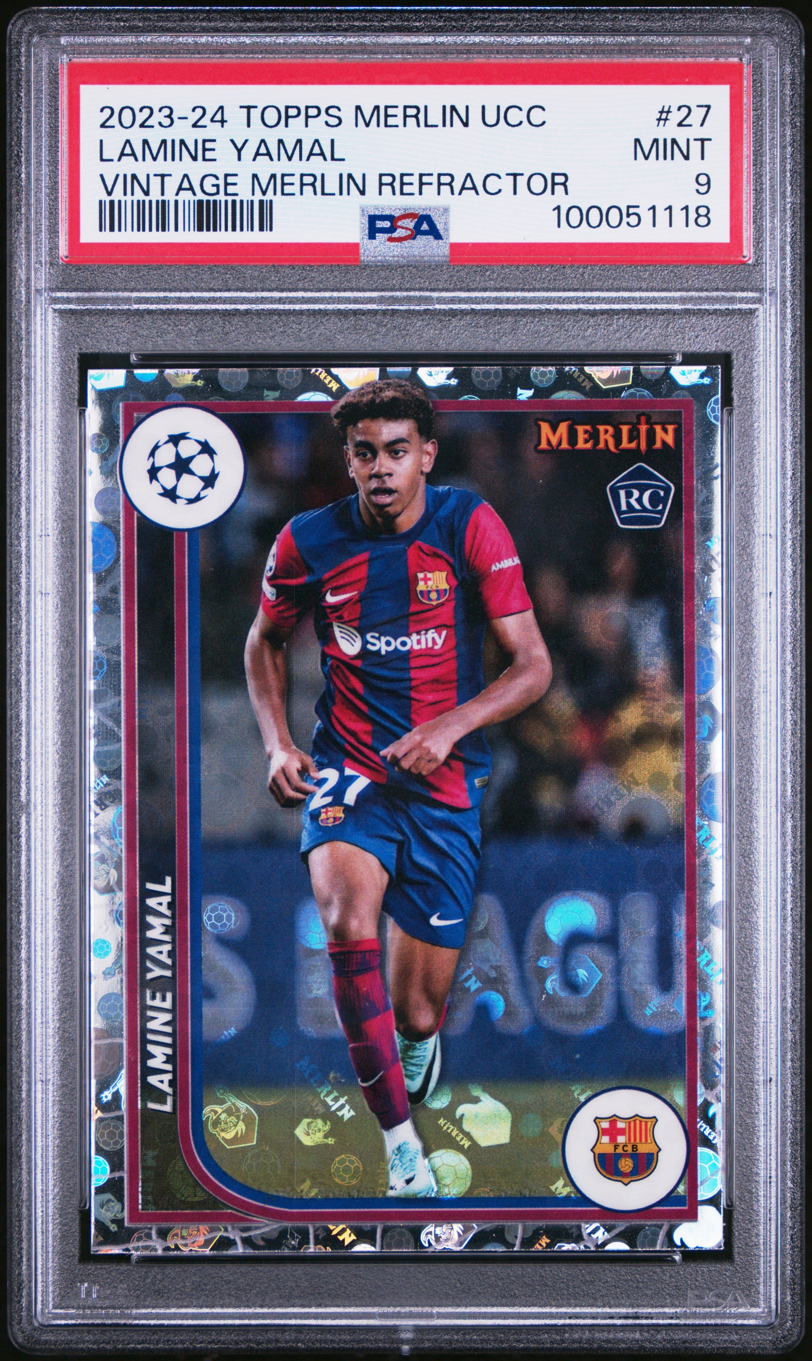 2023-24 Topps Merlin #27 Lamine Yamal Vintage Merlin Refractor PSA 9