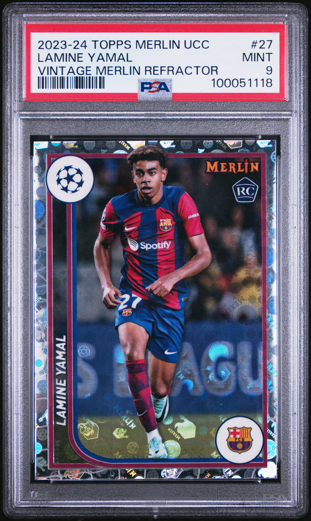 2023-24 Topps Merlin #27 Lamine Yamal Vintage Merlin Refractor PSA 9
