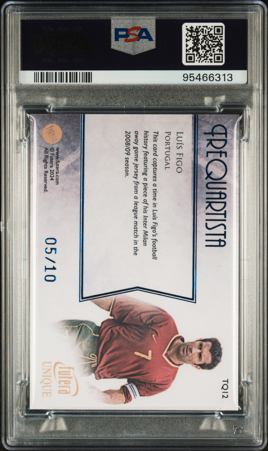 2024 Futera Nostalgia Memorabilia #TQ12 Luis Figo Trequartista Sapphire PSA 10